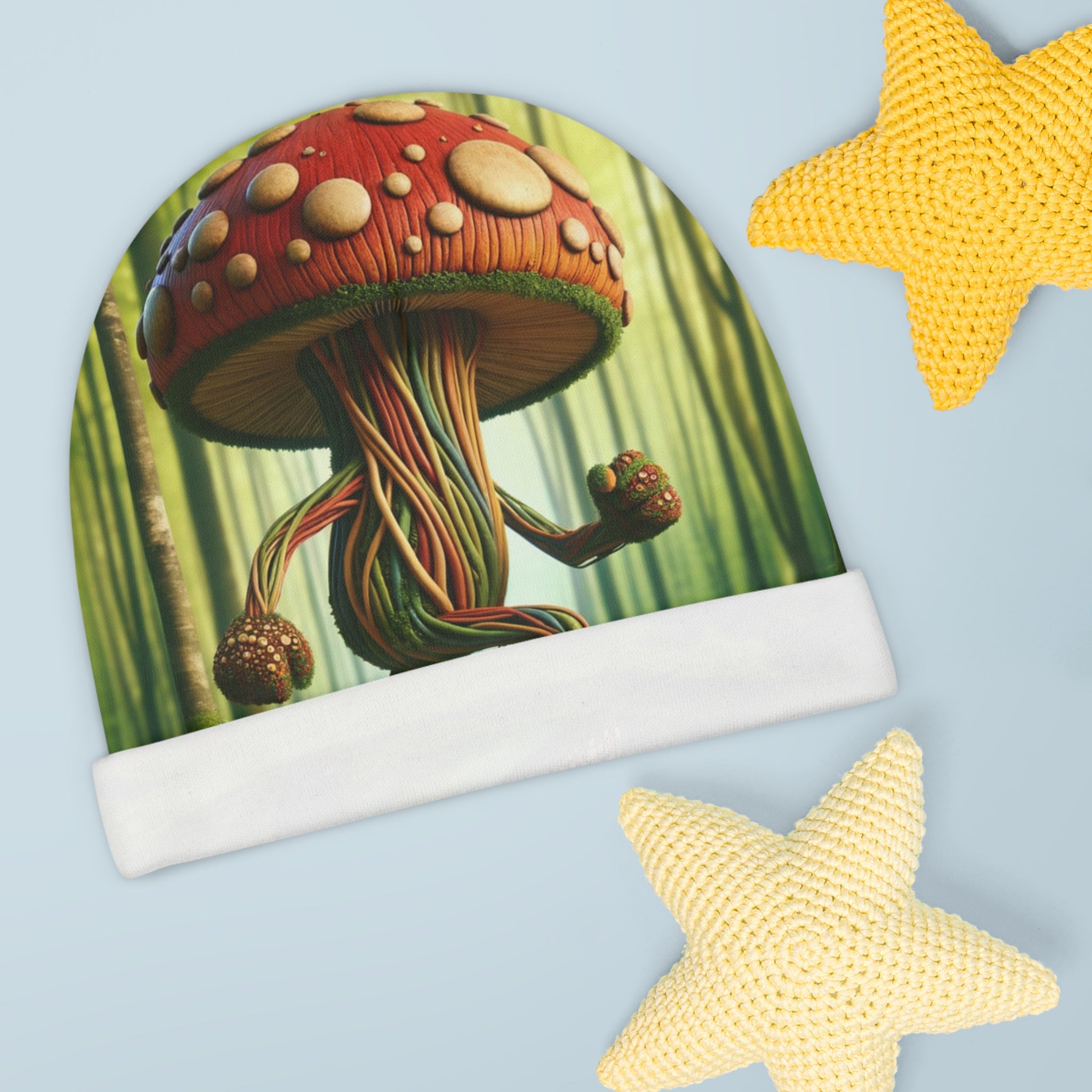 Mushroom Forest Baby Beanie – Cute Walking Shroom Print