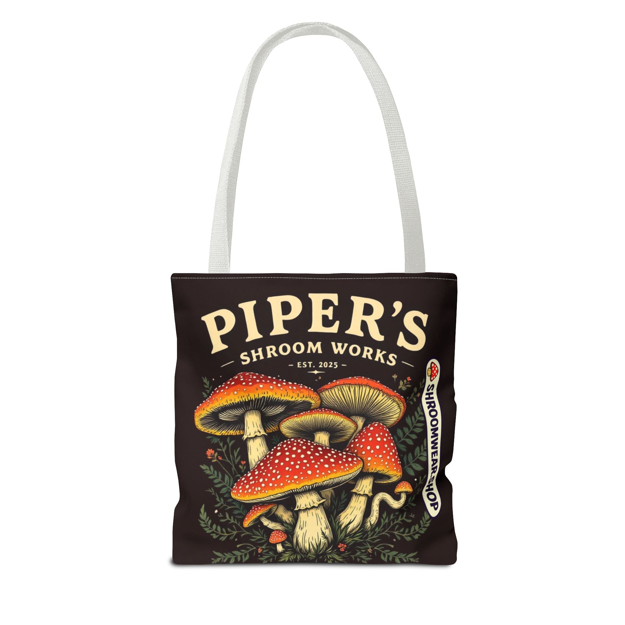 Bag: Mushroom Tote Bag — “Piper’s Shroom Works” Vintage Fungi Market Tote