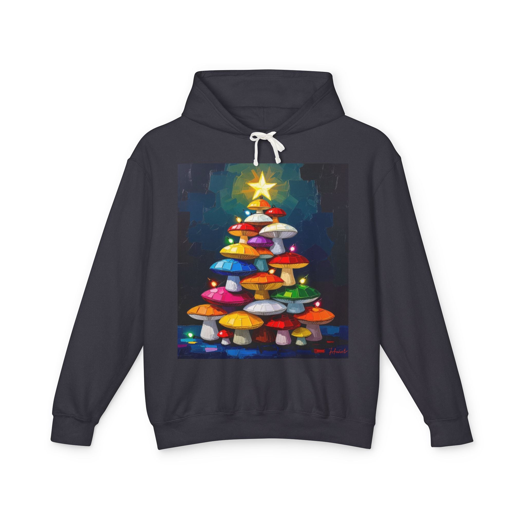 Mushroom Christmas Tree Hoodie — "Happy Shroom Forager" Holiday Pullover