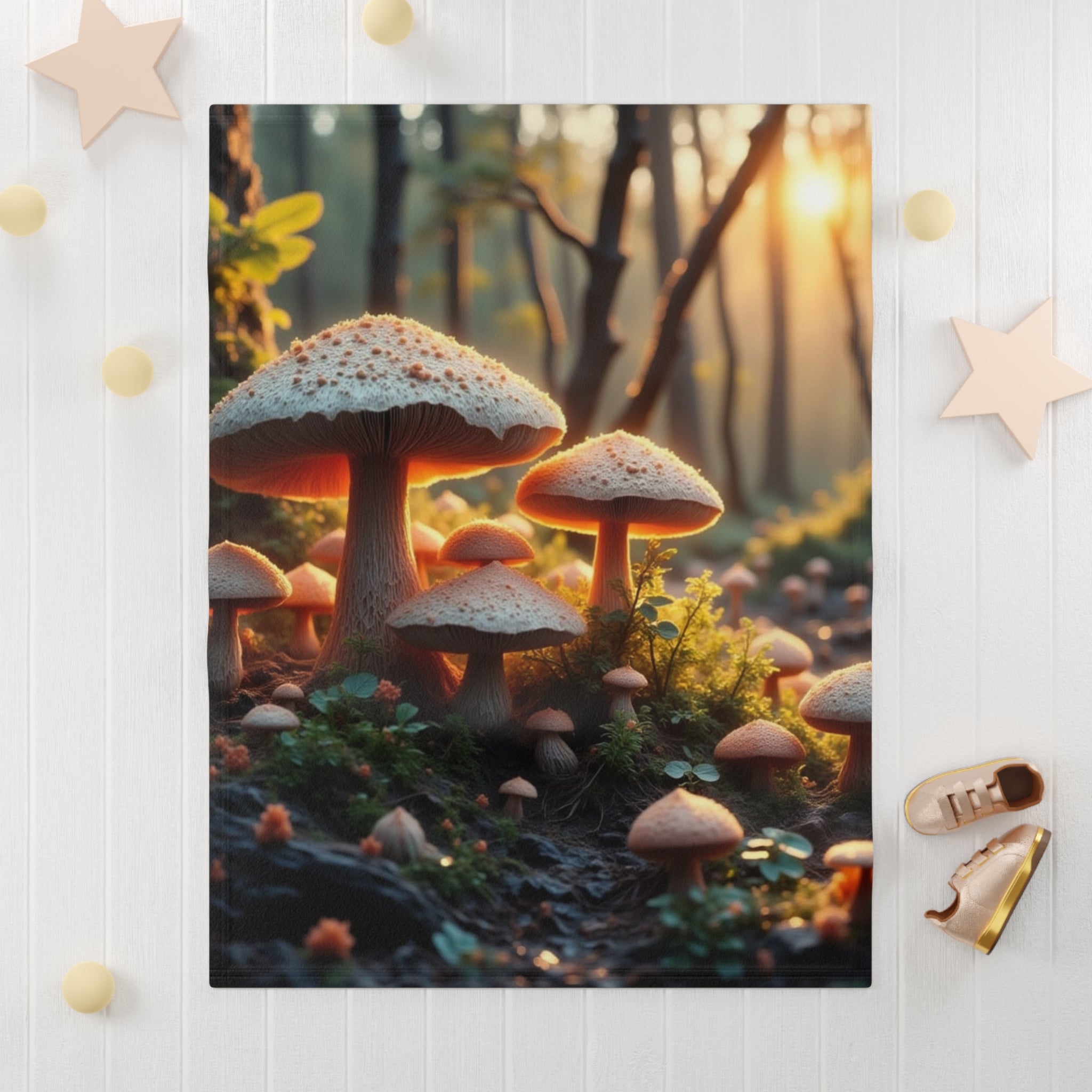 🍄🍼 “Golden Forest Mushrooms” Baby Blanket 🌿✨
