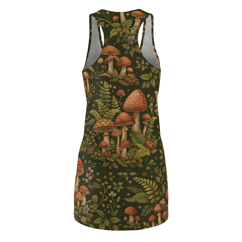 Mushroom Forest Racerback Dress — Botanical Fungi Print