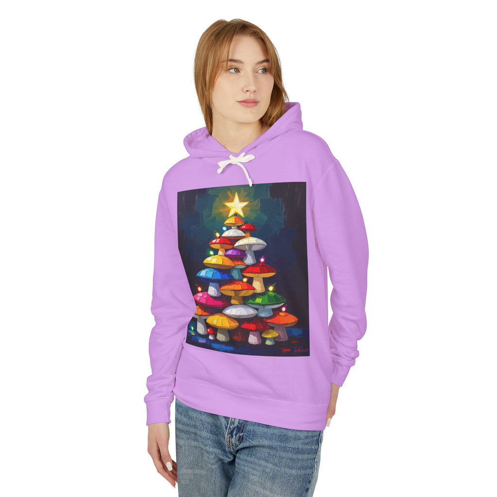 Mushroom Christmas Tree Hoodie — "Happy Shroom Forager" Holiday Pullover