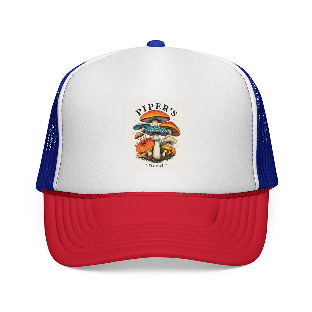 Vintage Mushroom Trucker Cap — "Piper's" Retro Forager Hat