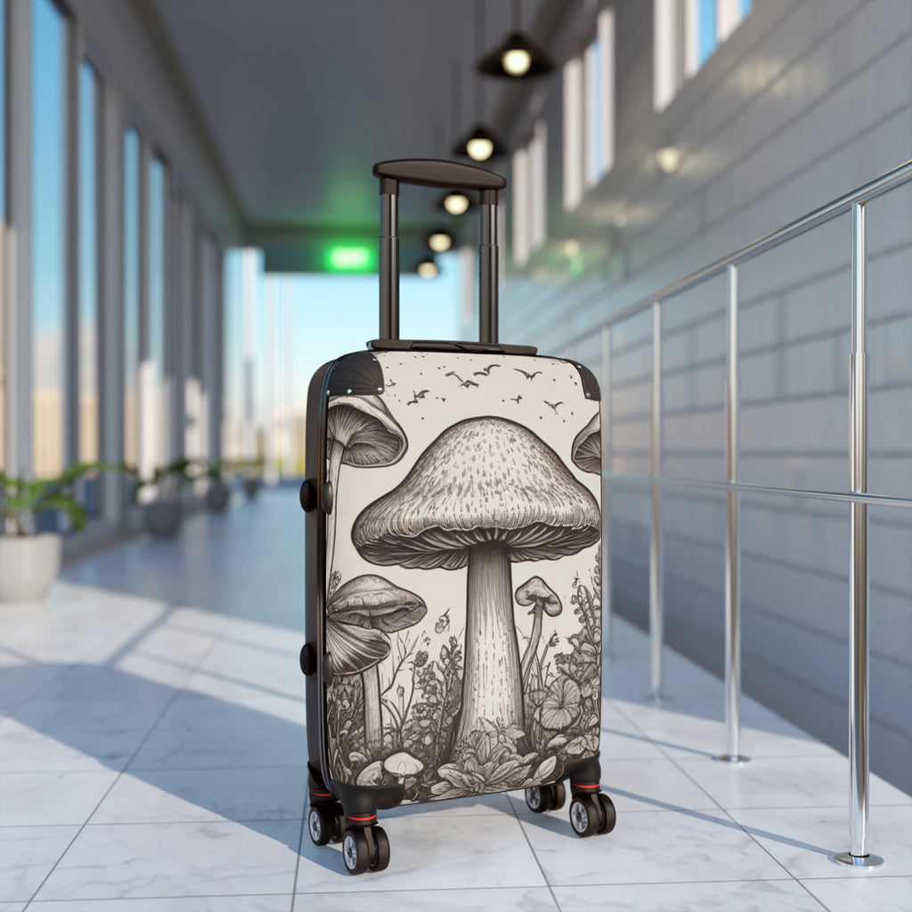 Mushroom Illustration Suitcase – Botanical Fungi Carry-On Luggage