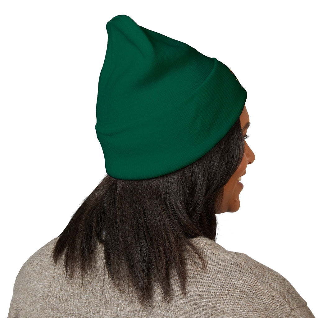 Beanie: Embroidered Colorful Mushroom Beanie — Cute Cuffed Knit Hat