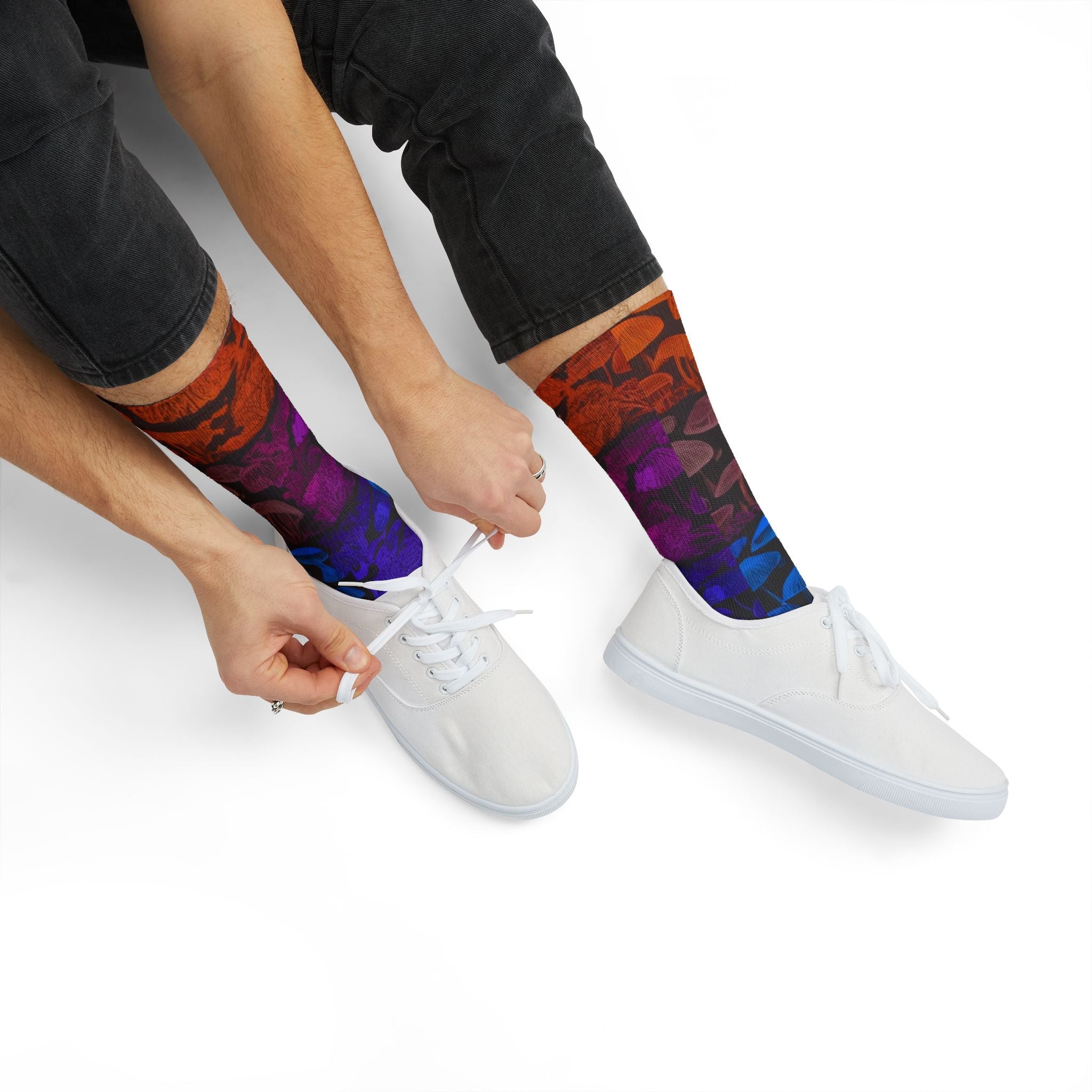 Mushroom Tie-Dye Sublimation Socks — Colorful Psychedelic Fungi Crew Socks