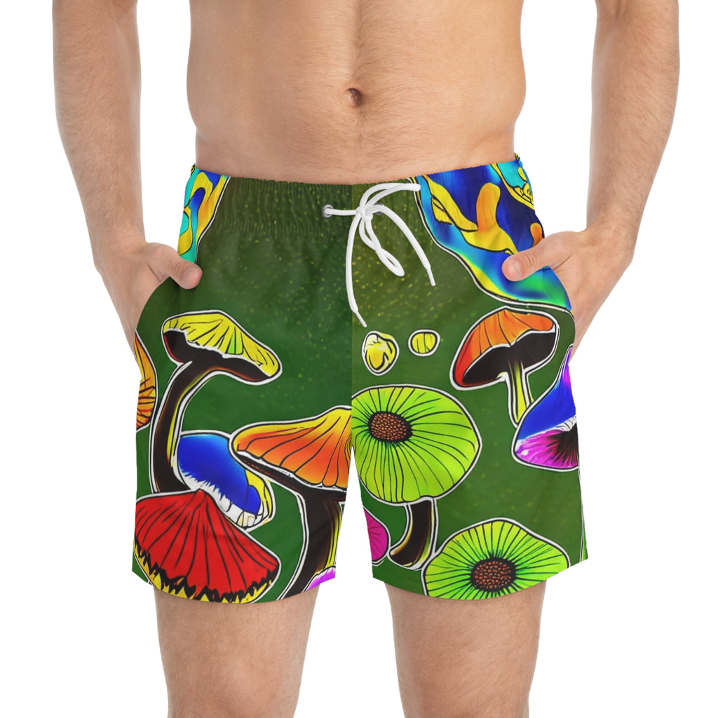 Bermudas de natación de hongos psicodélicos – Pantalones cortos de playa con estampado integral de hongos arcoíris