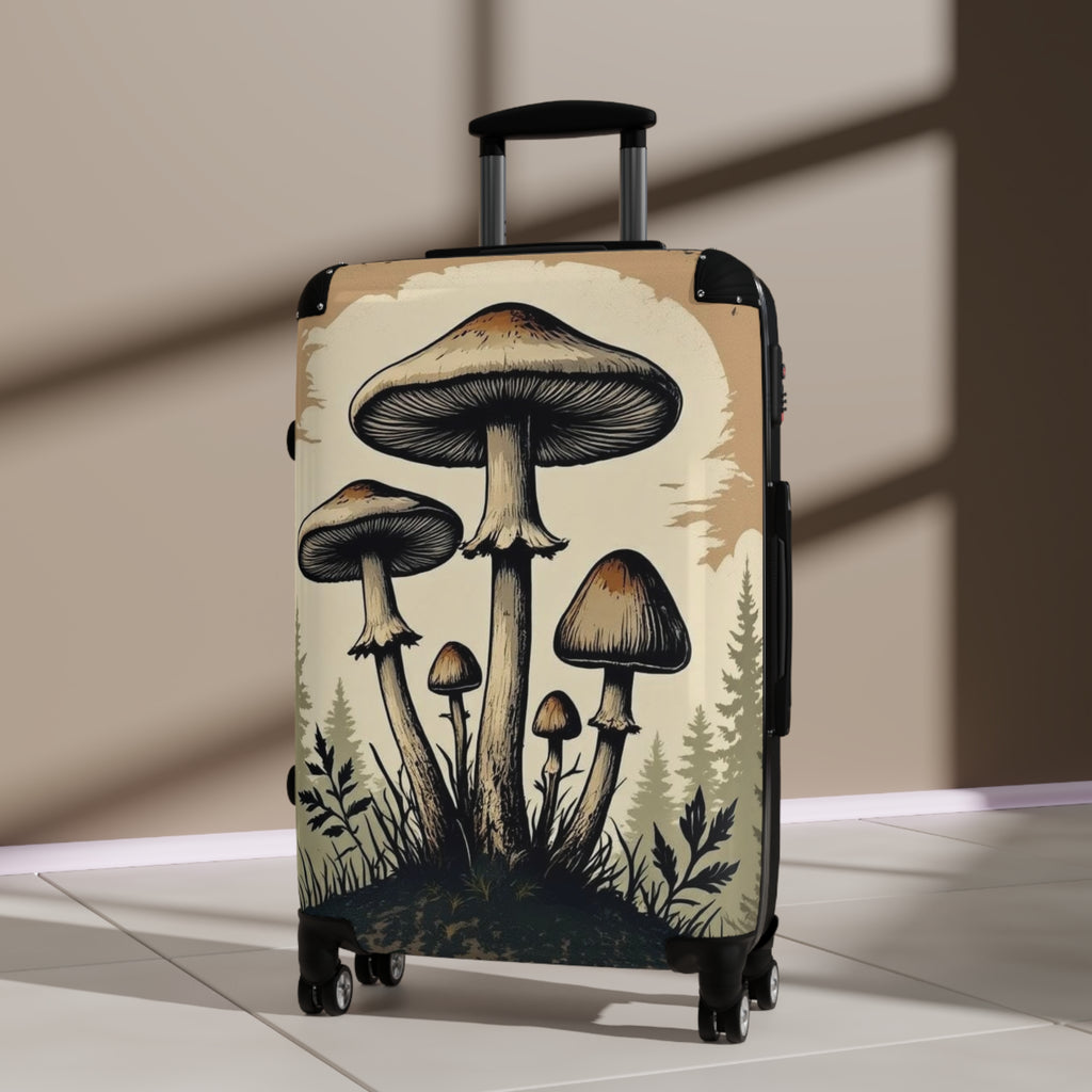 Mushroom Forest Suitcase Cover – Vintage Psychedelic Fungi Travel Luggage Skin