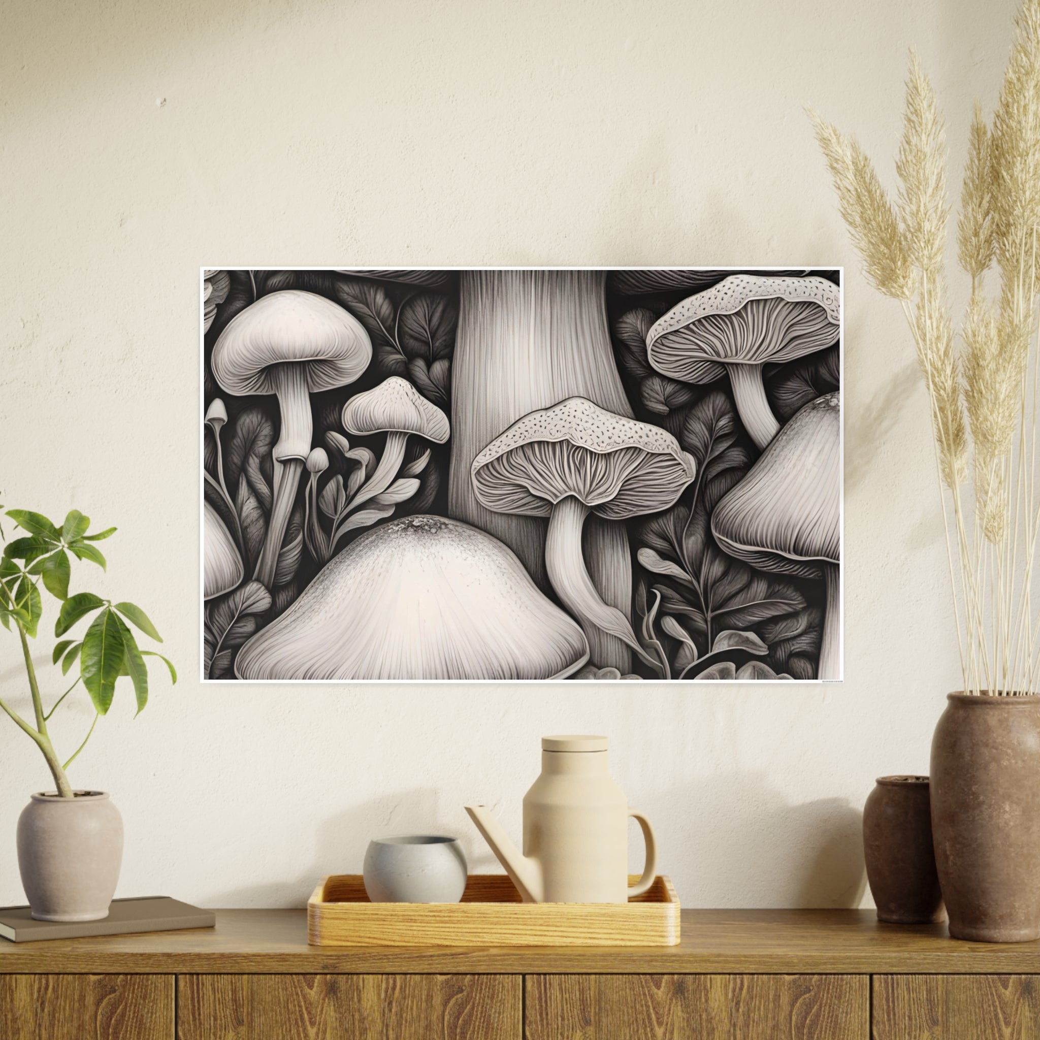 Poster: Mushroom Illustration Poster — Botanical Fungi Art Print