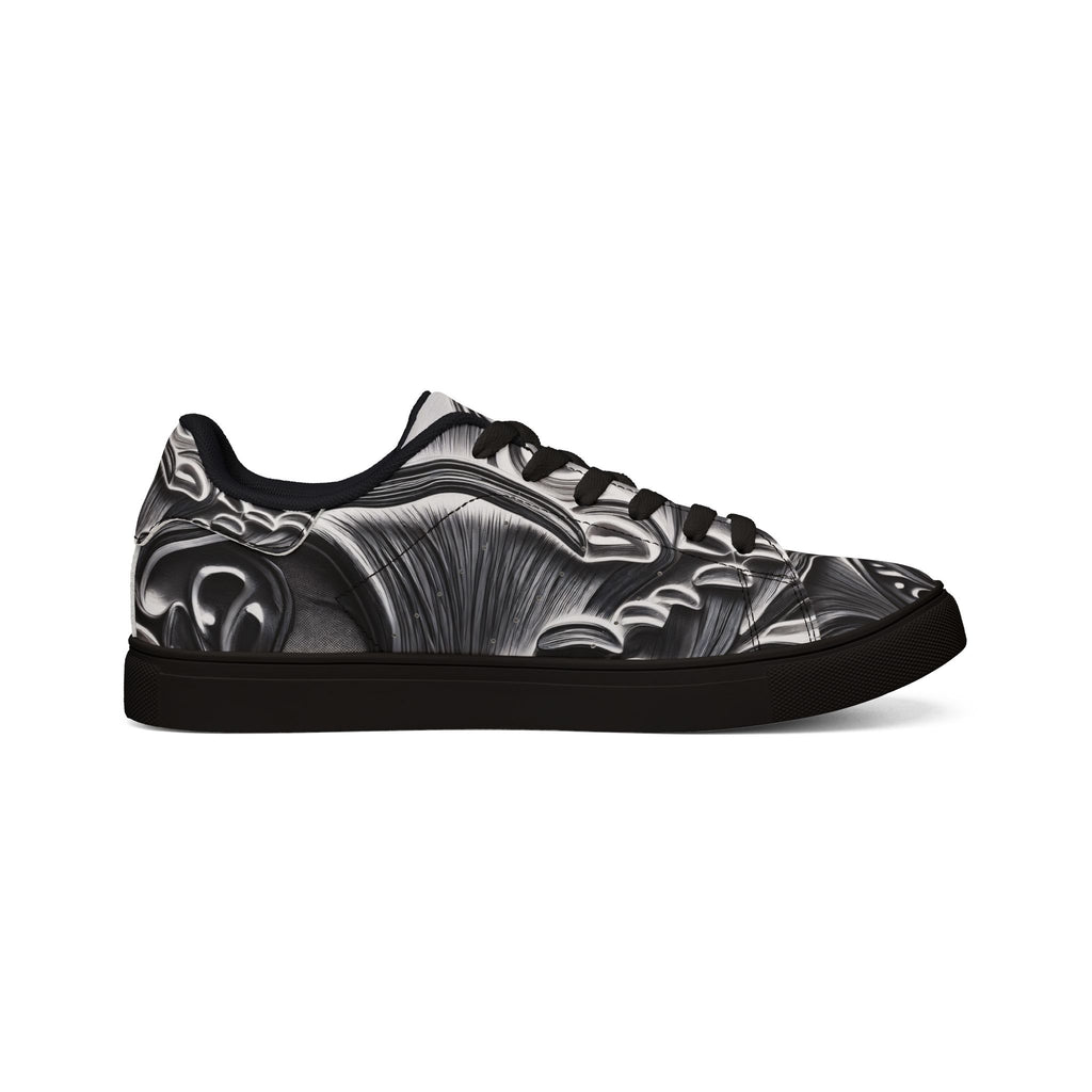Men's Low-Top Leather Sneakers — Monochrome Abstract Swirl Design