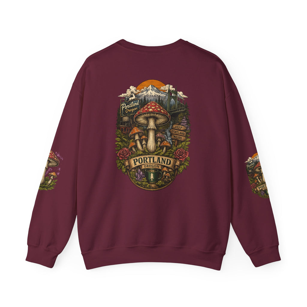 Mushroom Crewneck Sweatshirt — Portland Vintage Psychedelic Fungi Graphic