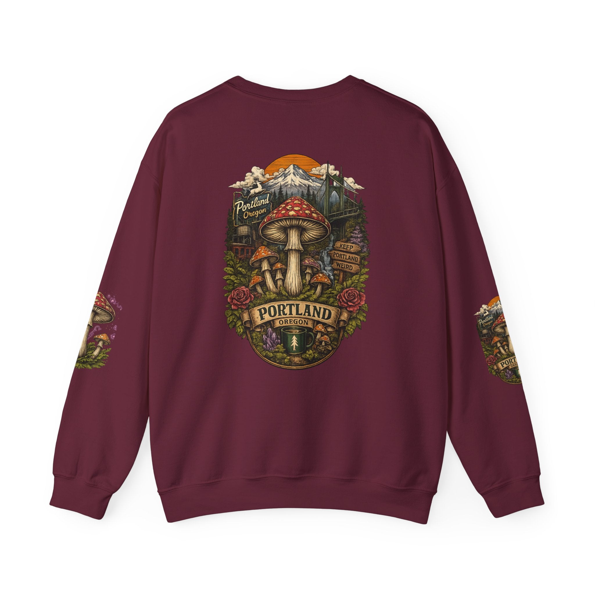 Mushroom Crewneck Sweatshirt — Portland Vintage Psychedelic Fungi Graphic