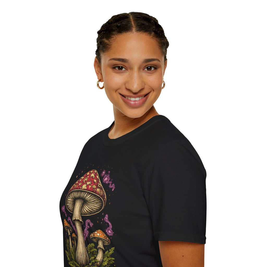 Psychedelic Mushroom Graphic T-Shirt — Red Amanita Illustration