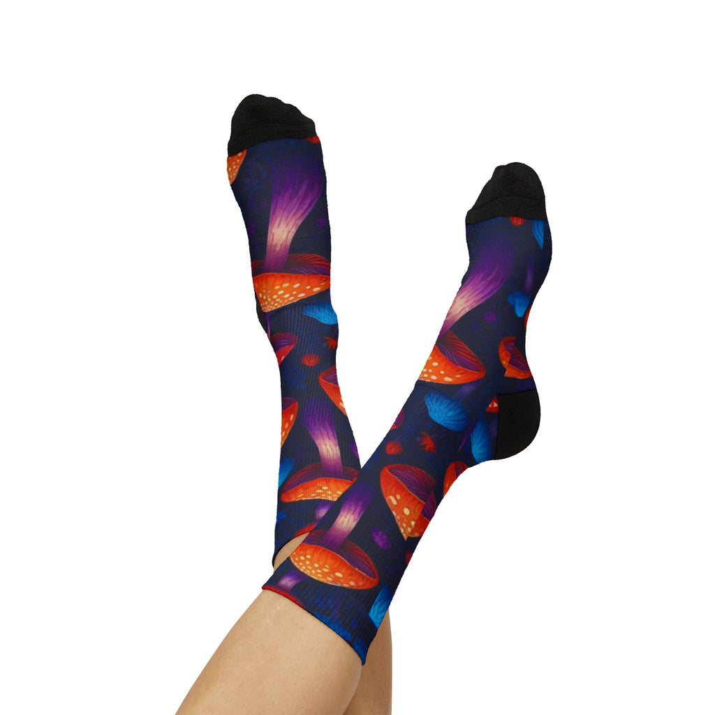 Socks: Psychedelic Mushroom Art Socks — Vibrant Sublimation Crew Socks