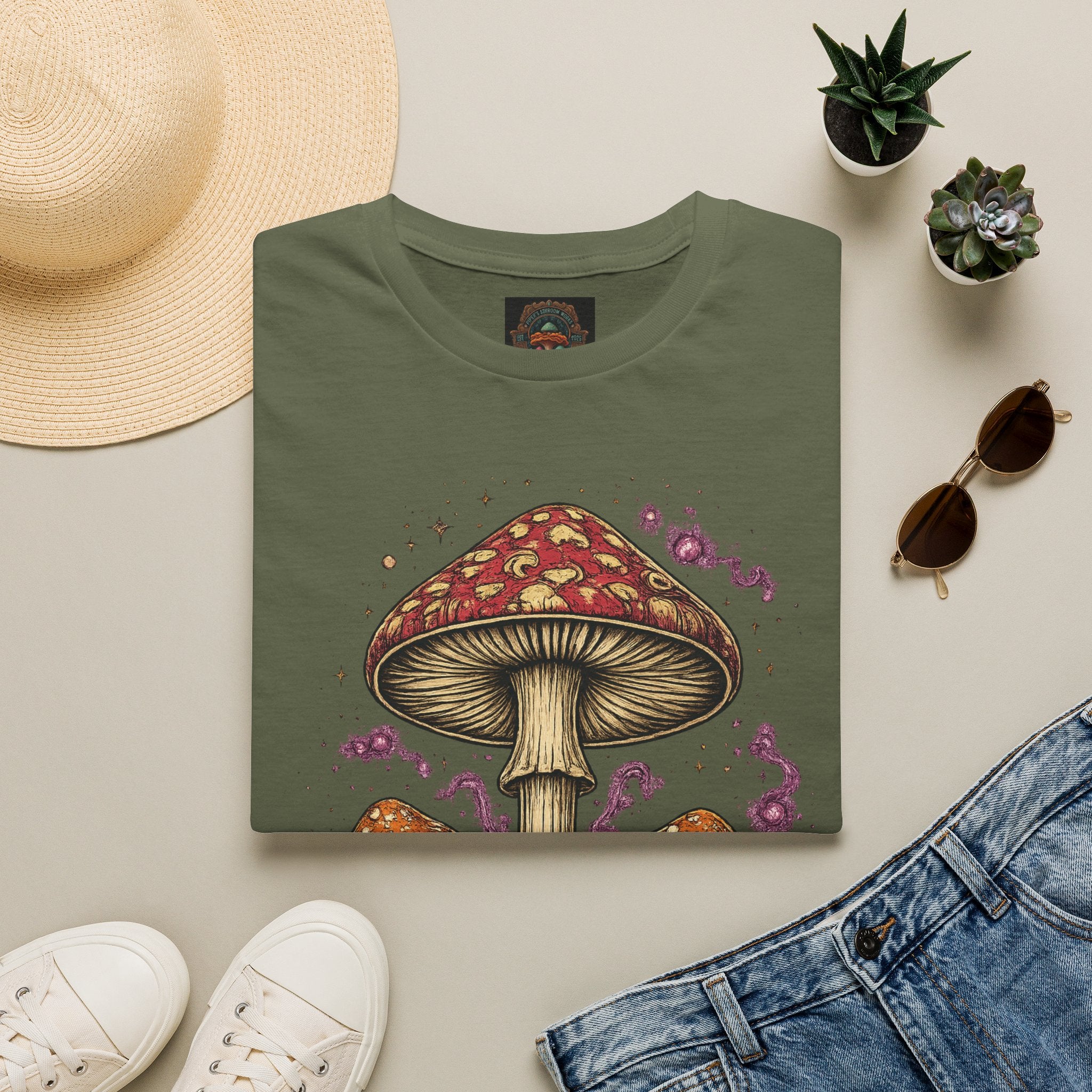 Mushroom Illustration T-Shirt – Vintage Red Toadstool Graphic