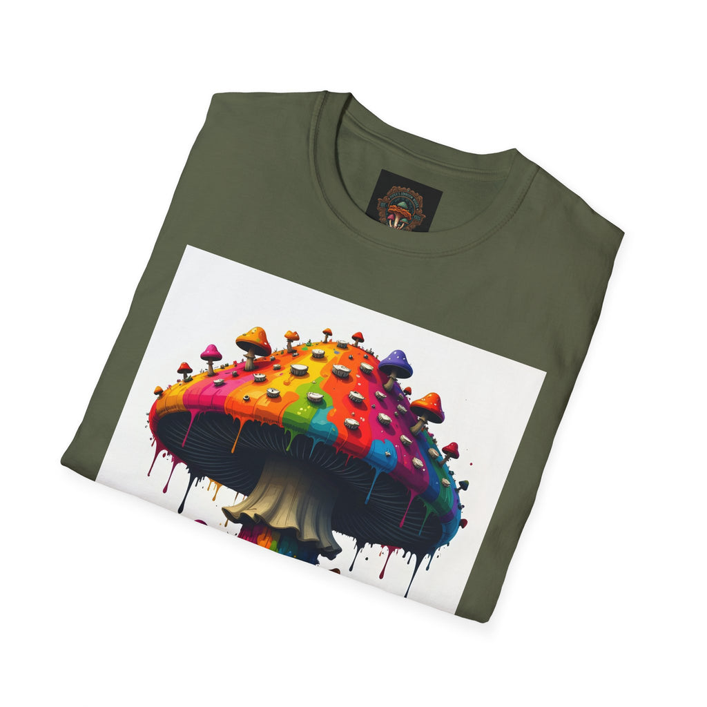 Piper's Shroom Works T-Shirt — Rainbow Drip Mushroom Graphic Tee