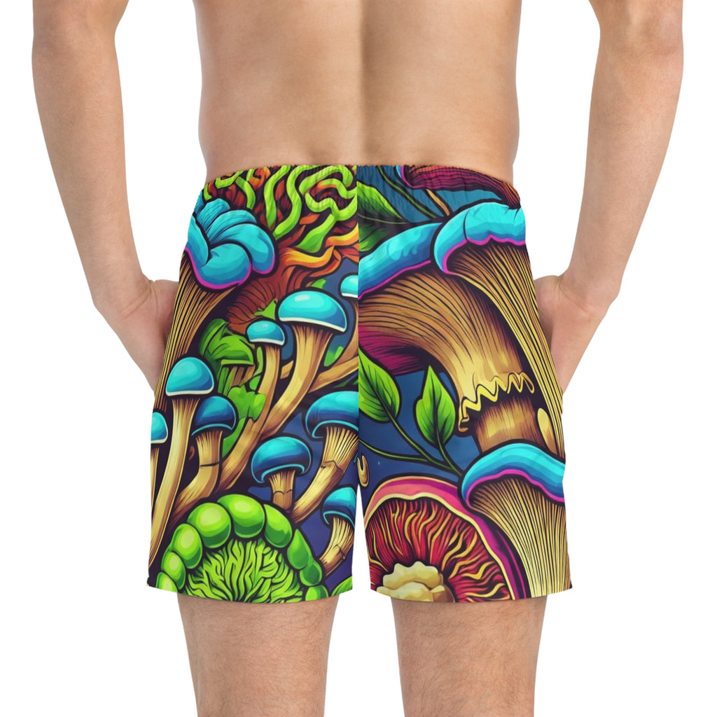 Mushroom Psychedelic Swim Trunks — Vibrant All-Over Print Beach Shorts