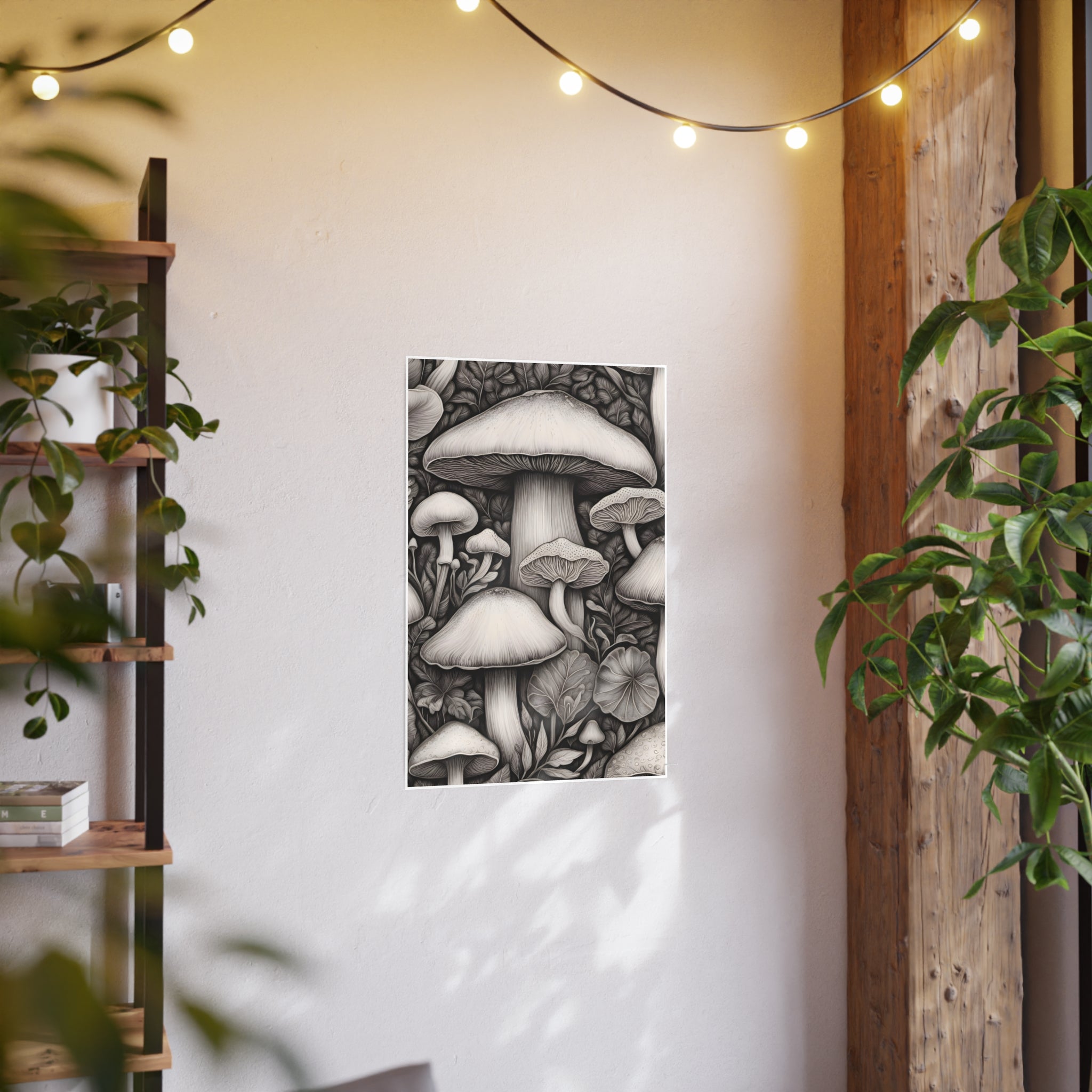 Poster: Mushroom Illustration Poster — Botanical Fungi Art Print
