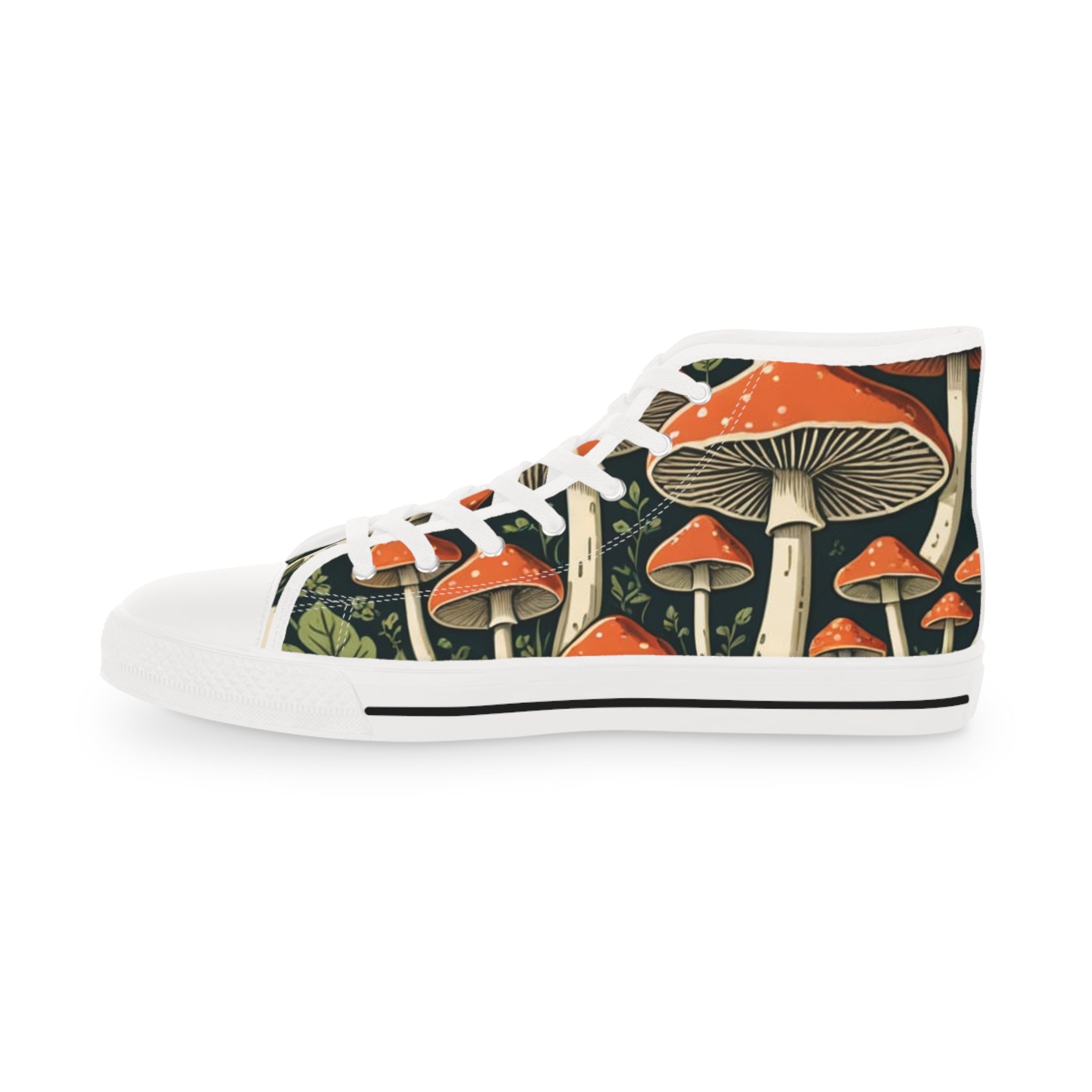 Mushroom Forest High-Top Sneakers — Retro Psychedelic Men's Shoes