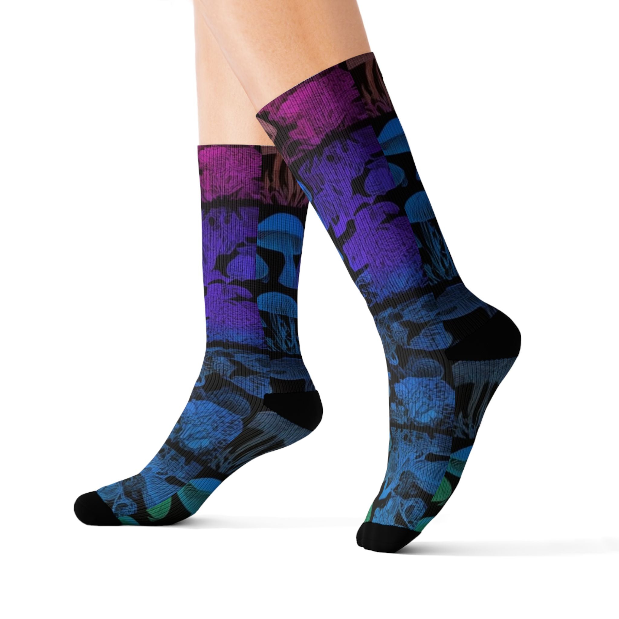 Mushroom Tie-Dye Sublimation Socks — Colorful Psychedelic Fungi Crew Socks