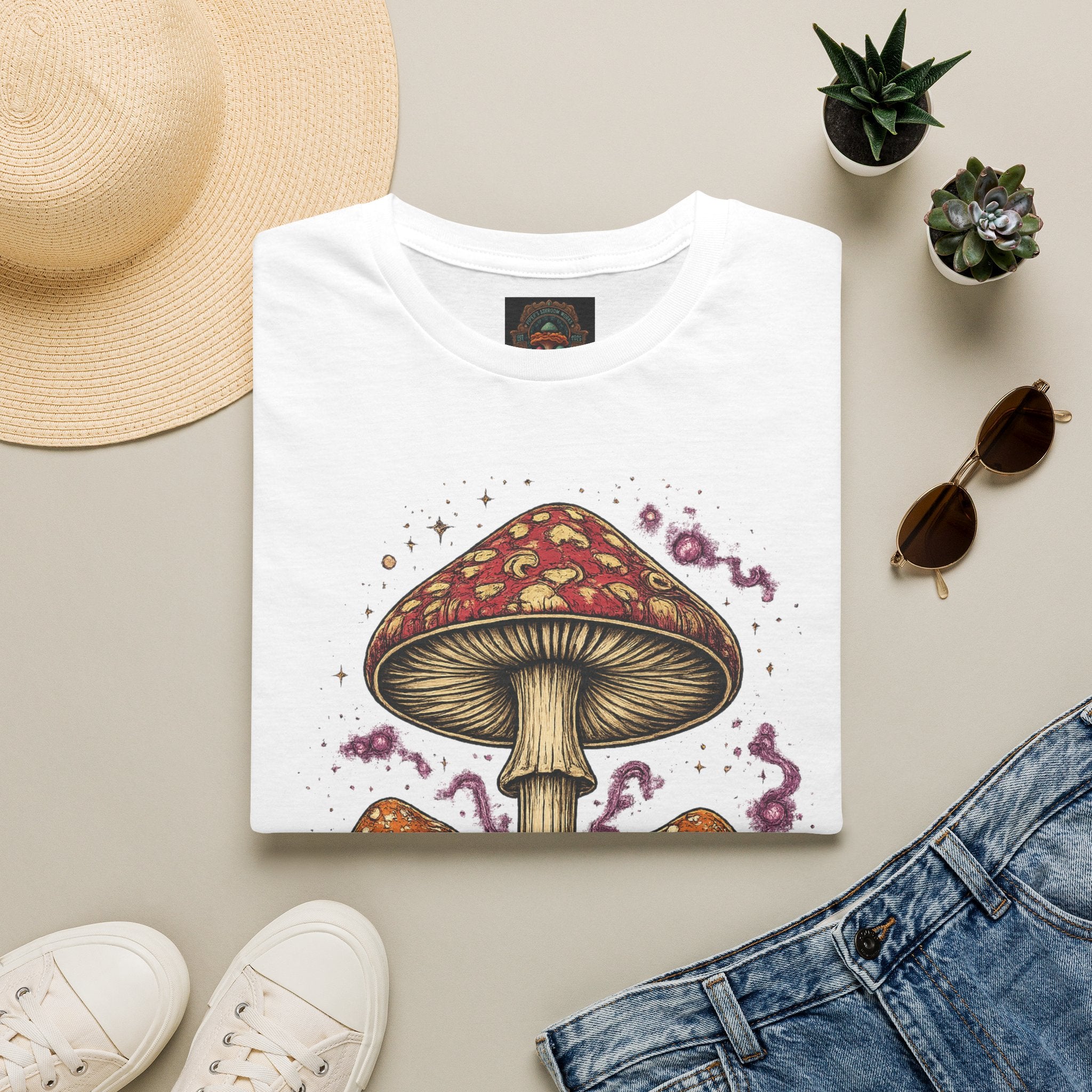 Mushroom Illustration T-Shirt – Vintage Red Toadstool Graphic