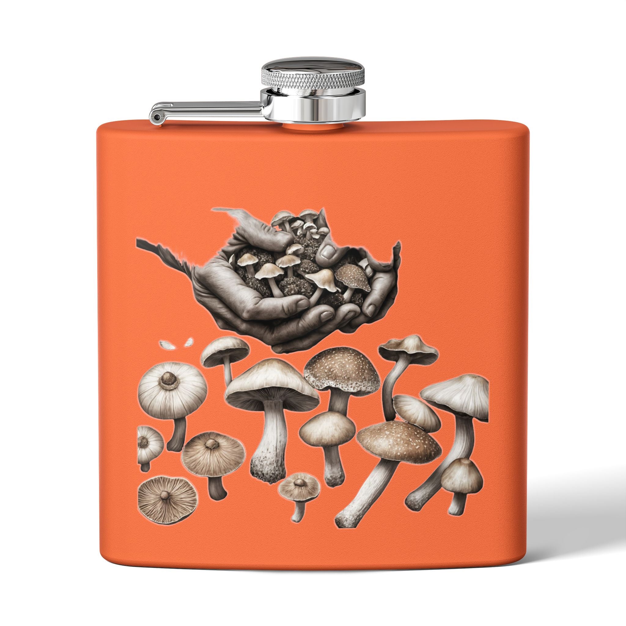 🍄 Hands of the Harvest Flask – Hold the Magic of Nature 🤲 Stainless Steel Flask, 6oz