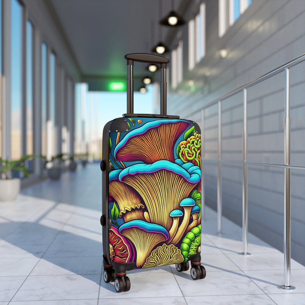 Suitcase: Psychedelic Mushroom Print Suitcase – Vibrant Travel Carry-On for Nature Lovers