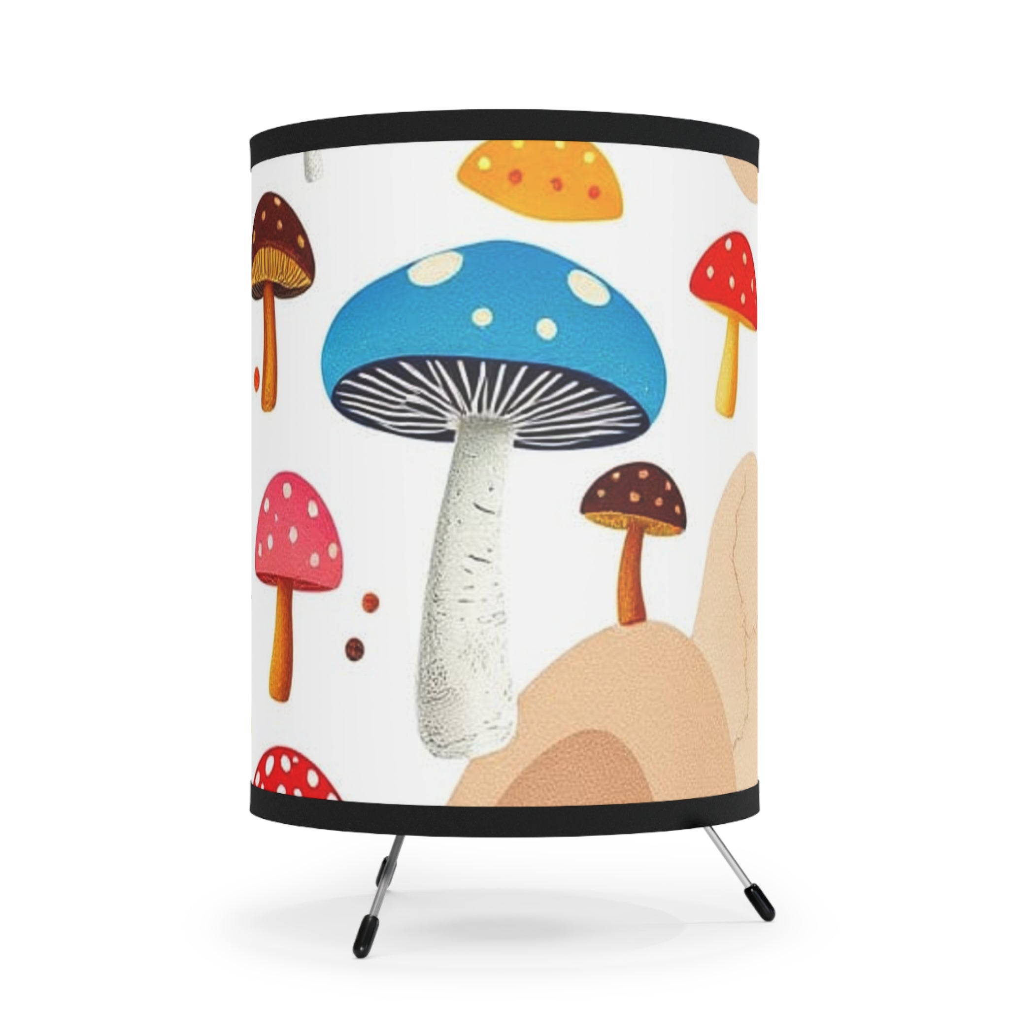 Colorful Mushroom Tripod Lamp, Bohemian Decor, Unique Lighting, Home Decor, Gift for Nature Lovers, Funky Lampshade