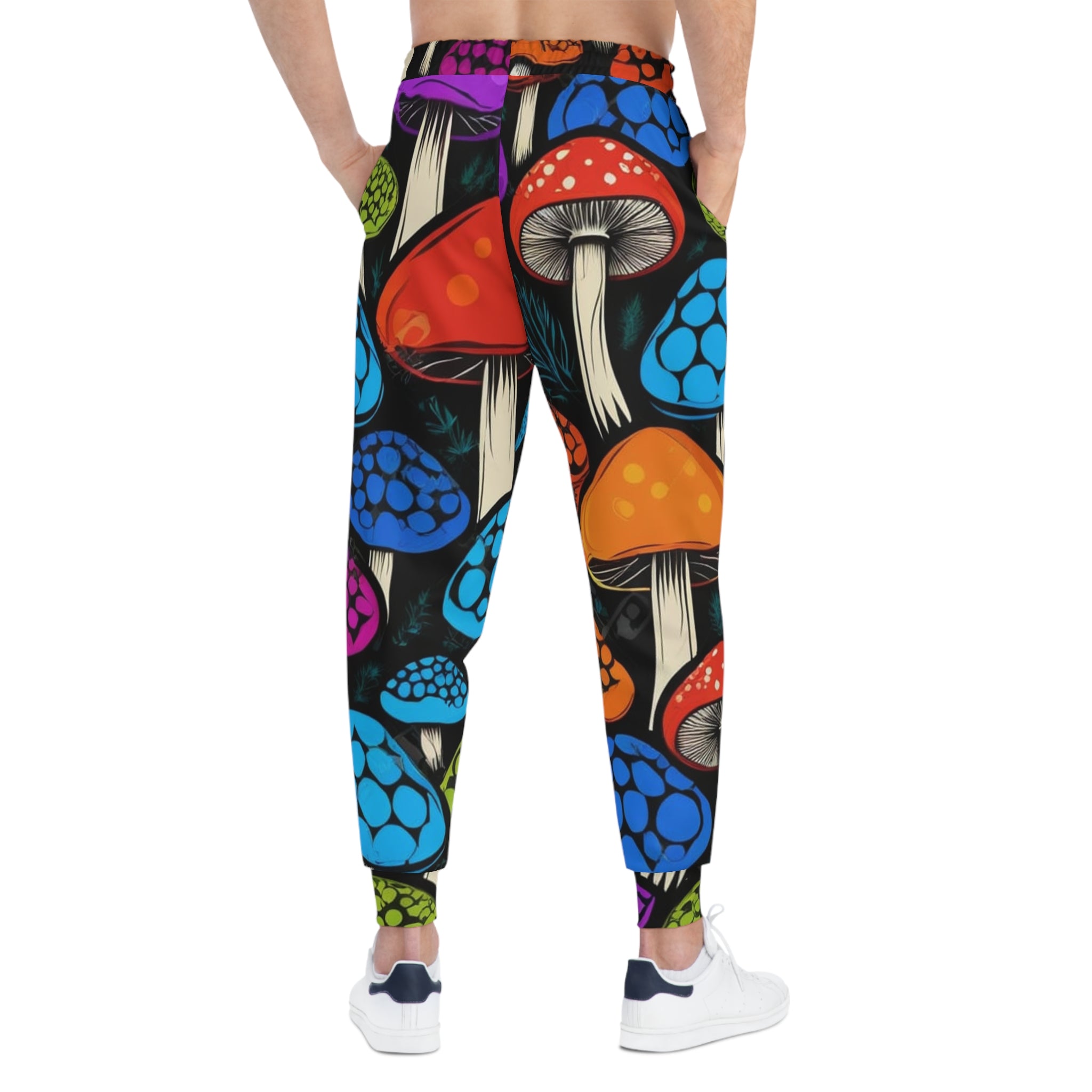 Mushroom Pattern Athletic Joggers — Colorful Psychedelic Fungi Print