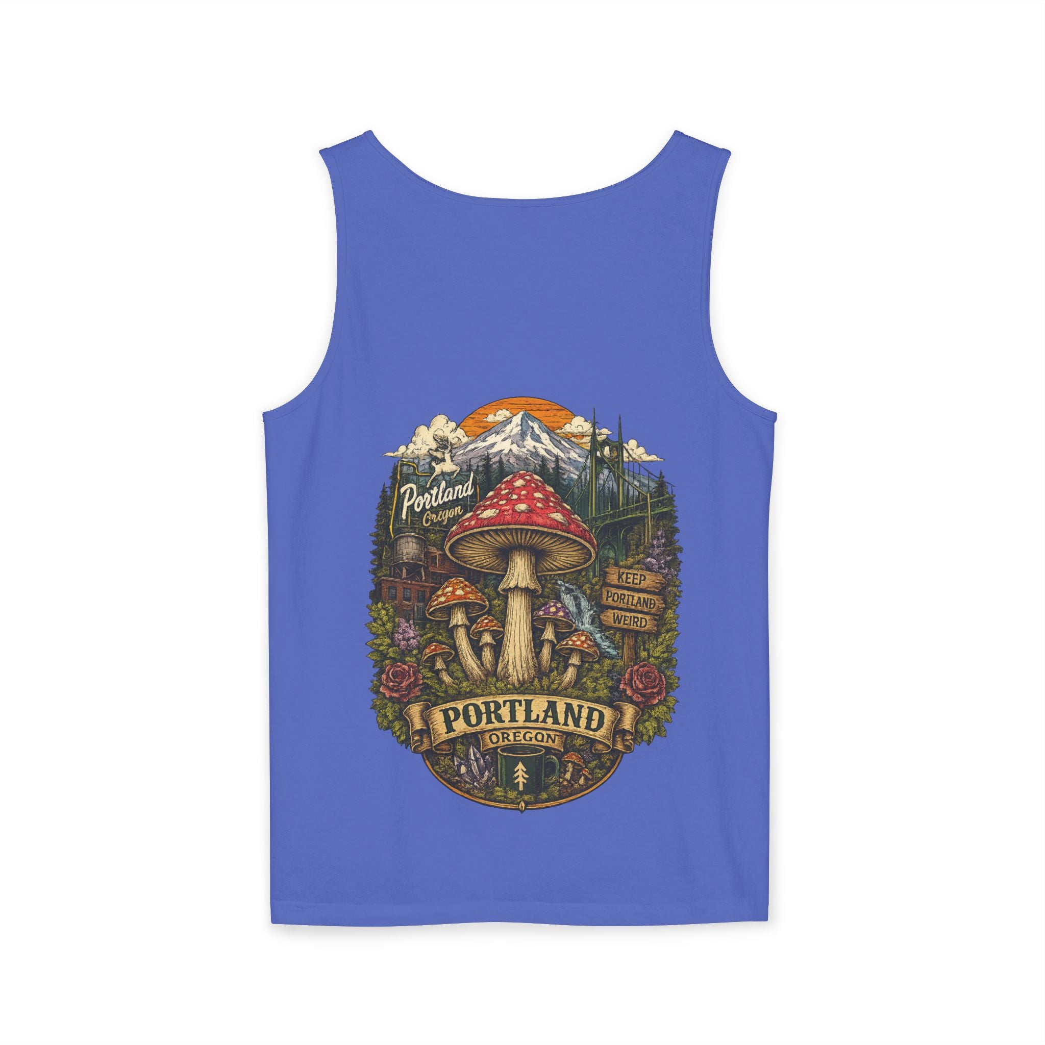City: Portland Mushroom Graphic Tank Top — Colorful Psychedelic Fungi Design