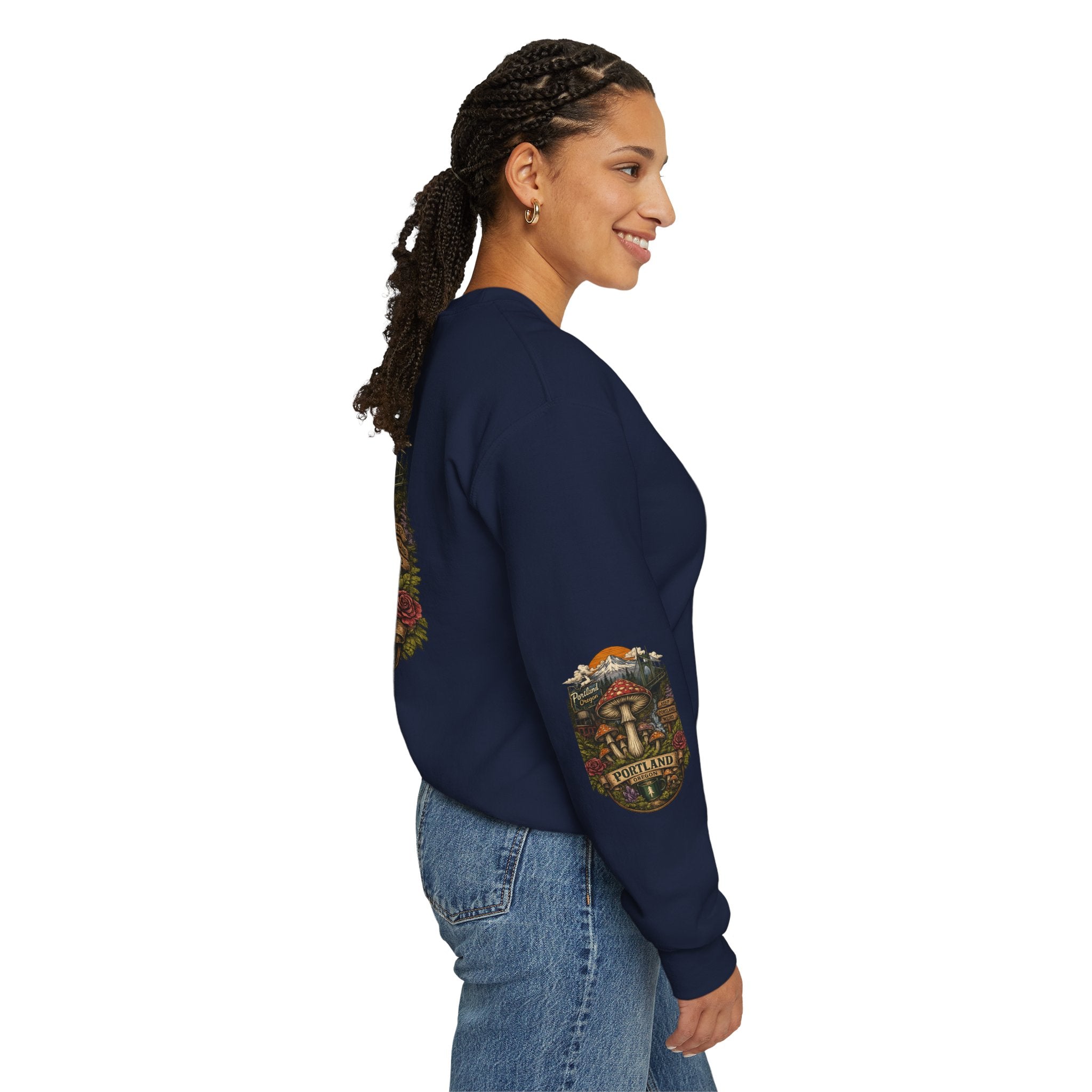 Mushroom Crewneck Sweatshirt — Portland Vintage Psychedelic Fungi Graphic