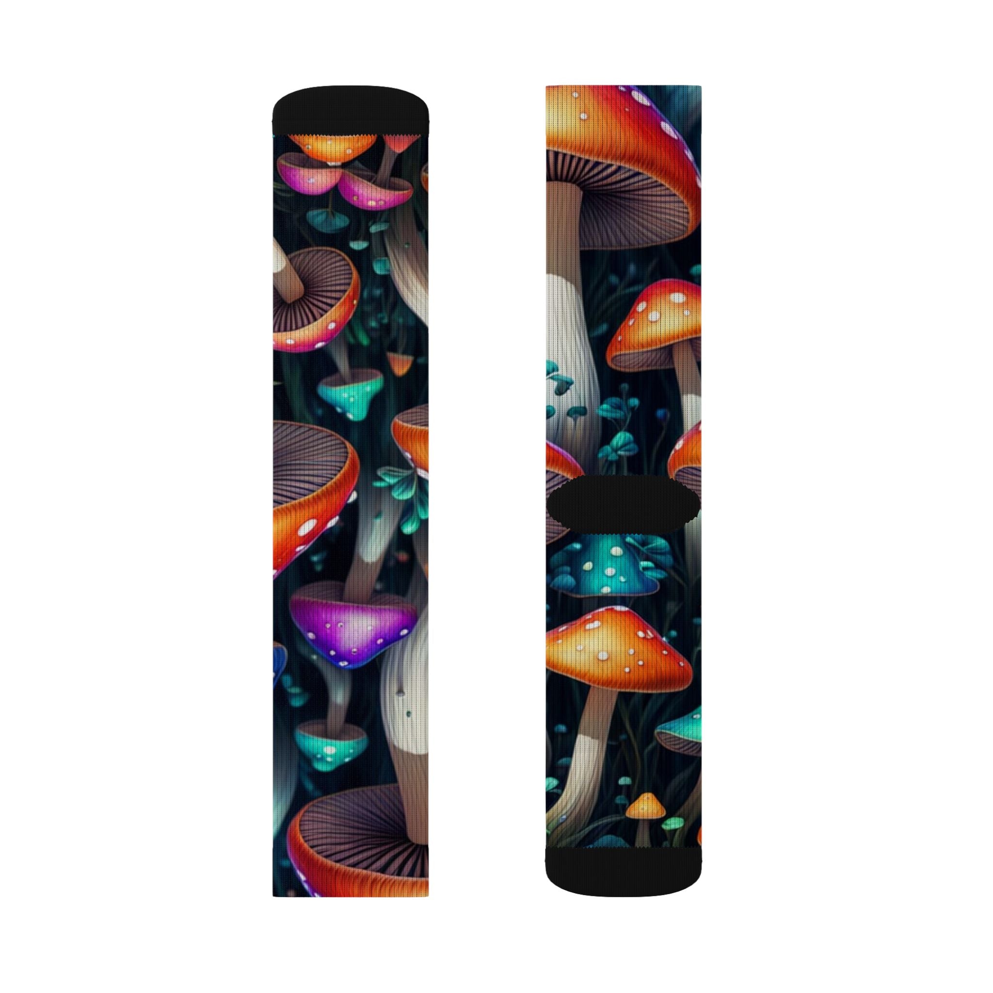 Socks: Psychedelic Mushroom Sublimation Socks — Colorful Fantasy Crew Socks