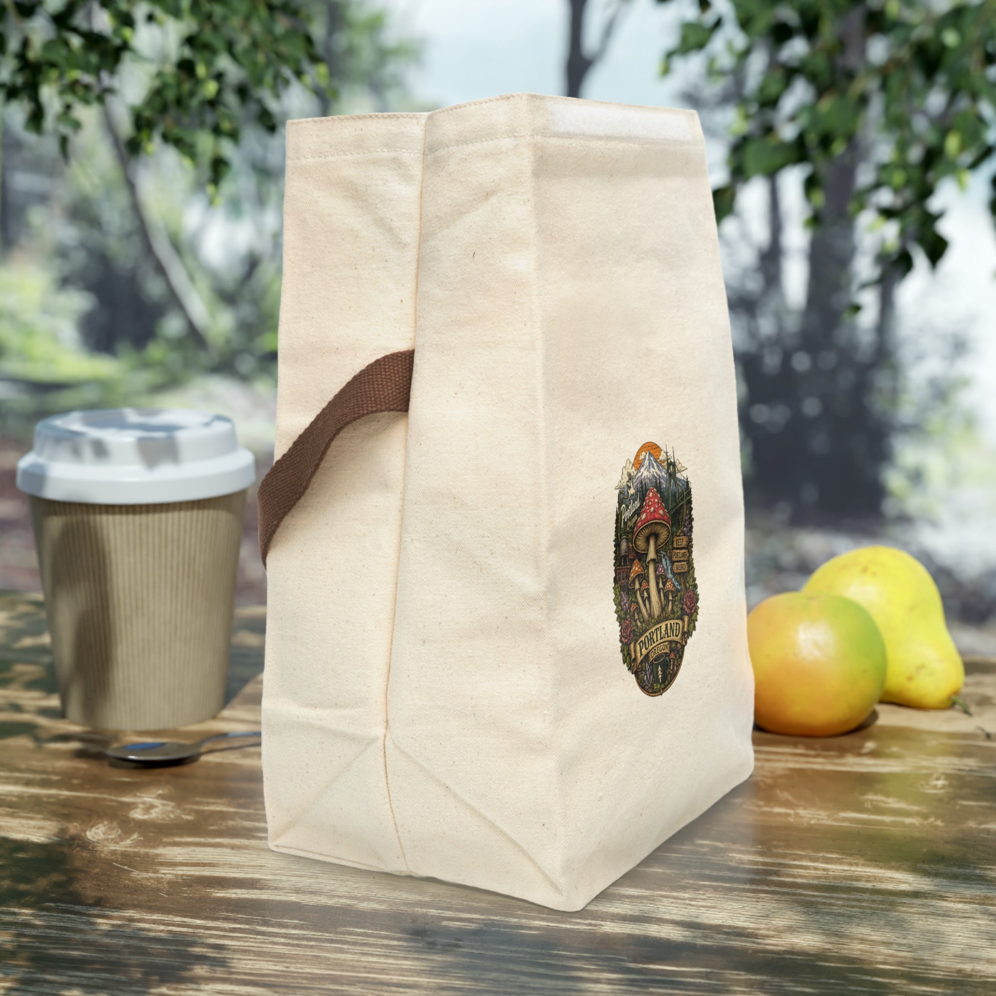 Lunch Bag: Portland Mushroom Canvas Lunch Tote with Strap