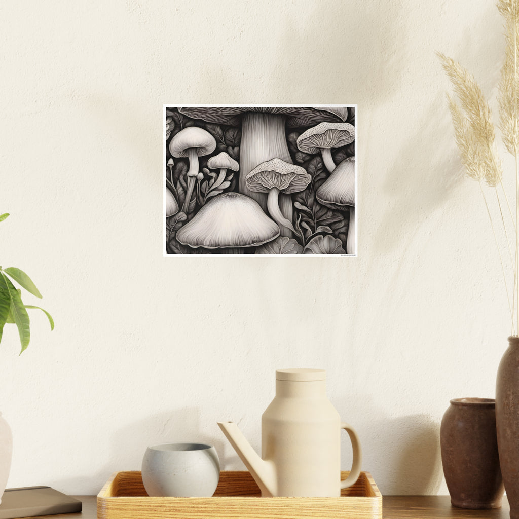 Poster: Mushroom Illustration Poster — Botanical Fungi Art Print