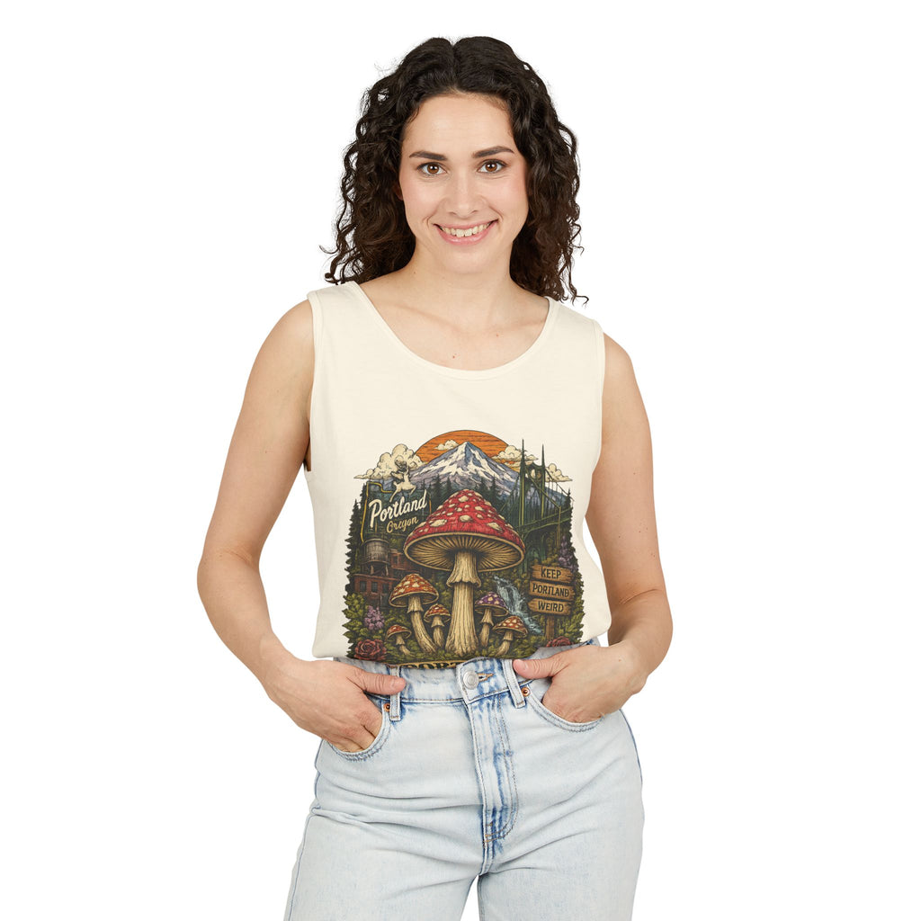 Portland Mushroom Tank Top — Vintage Forest Travel Graphic
