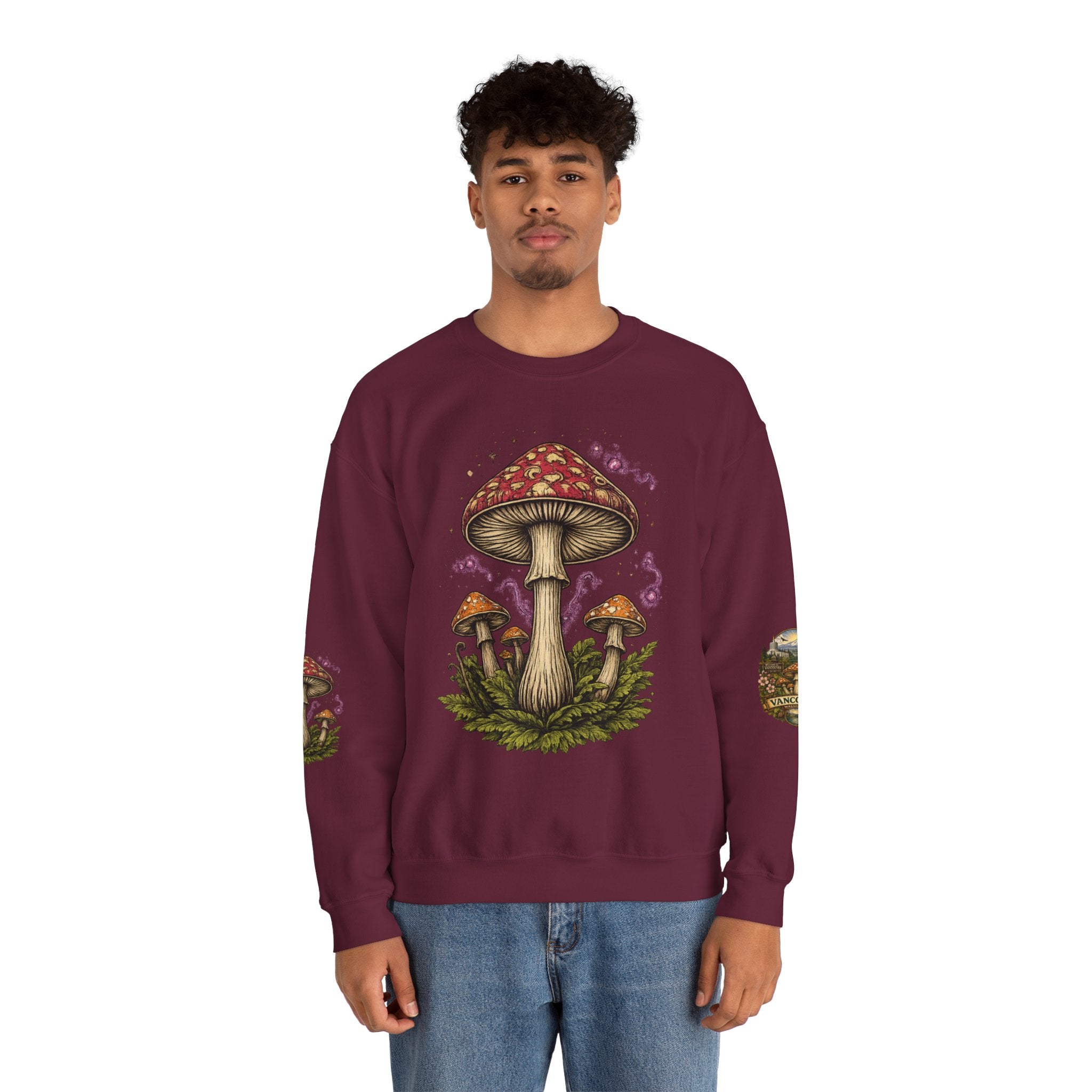 Mushroom Vancouver Crewneck Sweatshirt — Scenic Pacific Northwest Fungi Design