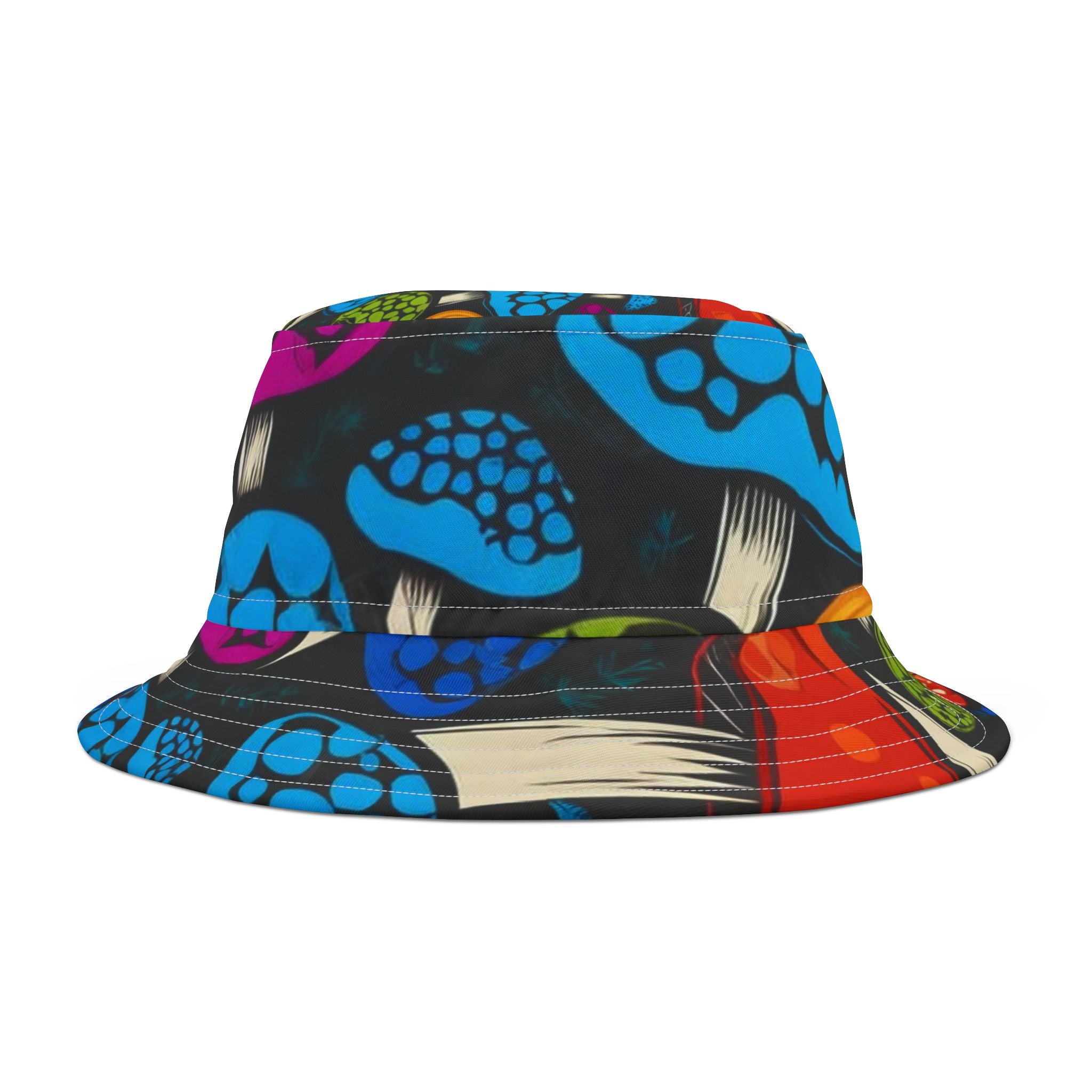 Psychedelic Mushroom Pattern Bucket Hat — Colorful Retro Fungi Print