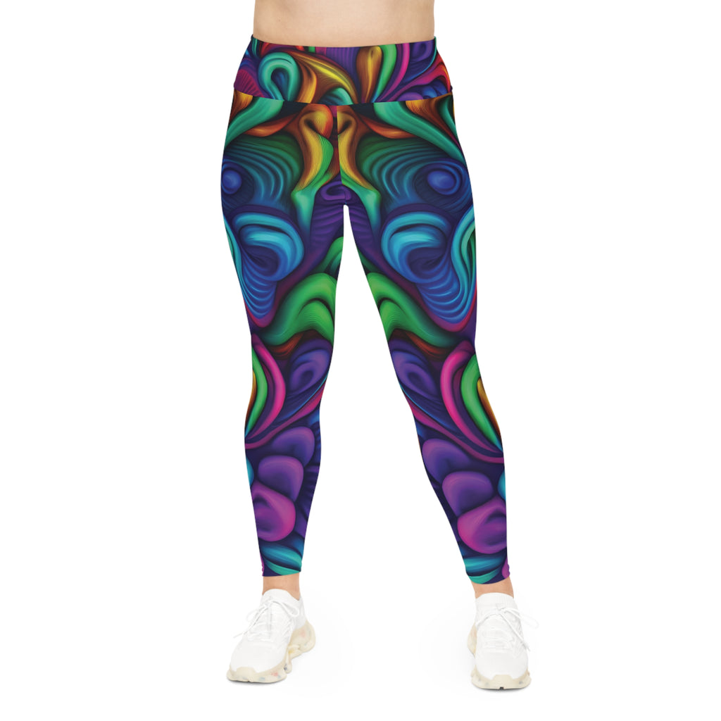 Plus Size Leggings — Psychedelic Rainbow Abstract AOP