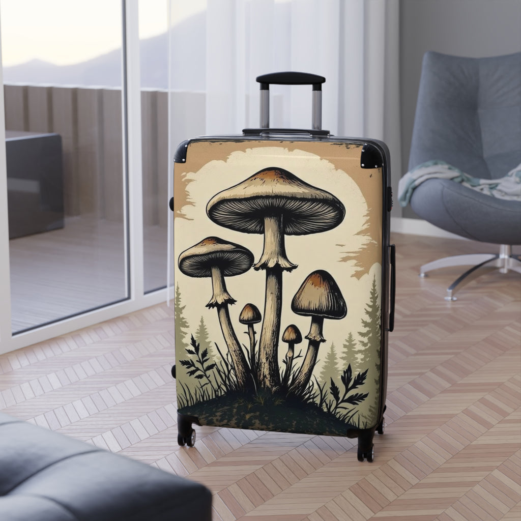 Mushroom Forest Suitcase Cover – Vintage Psychedelic Fungi Travel Luggage Skin
