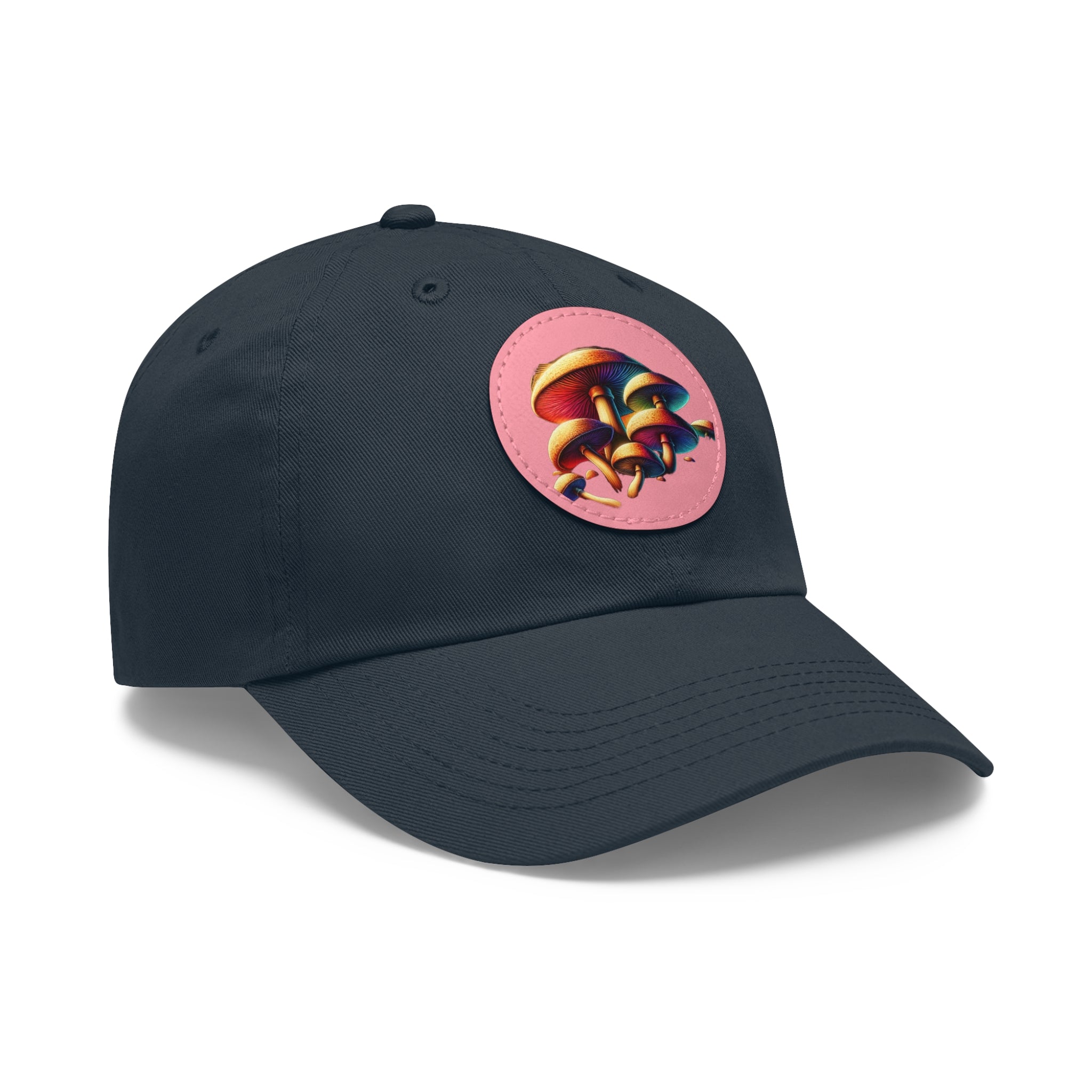 Mushroom Patch Dad Hat — Colorful Psychedelic Fungi Leather Patch Cap