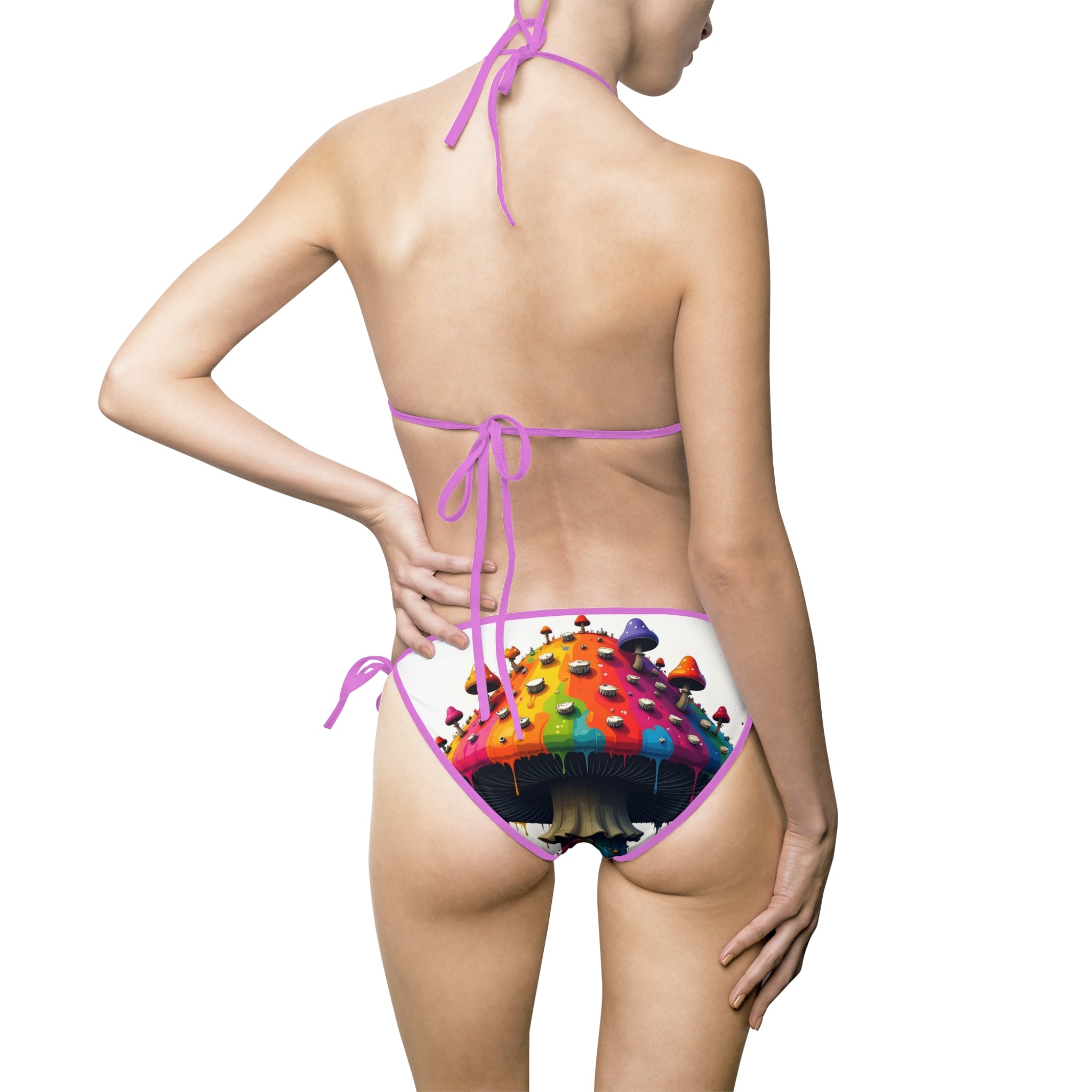 Maillot de bain bikini champignon arc-en-ciel — Maillot de bain triangle à nouer sur les côtés pour femme