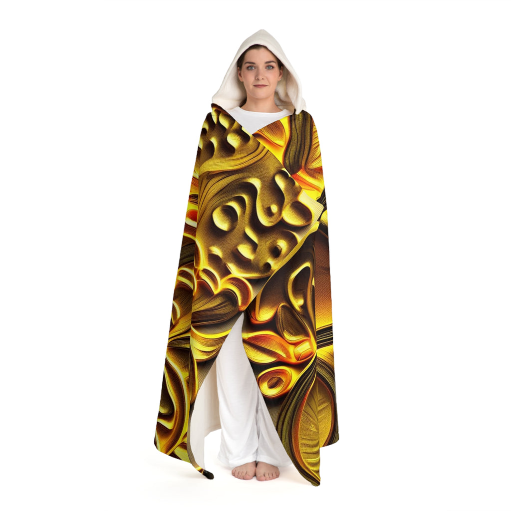 Hooded Blanket — Golden Abstract Swirl Sherpa Fleece