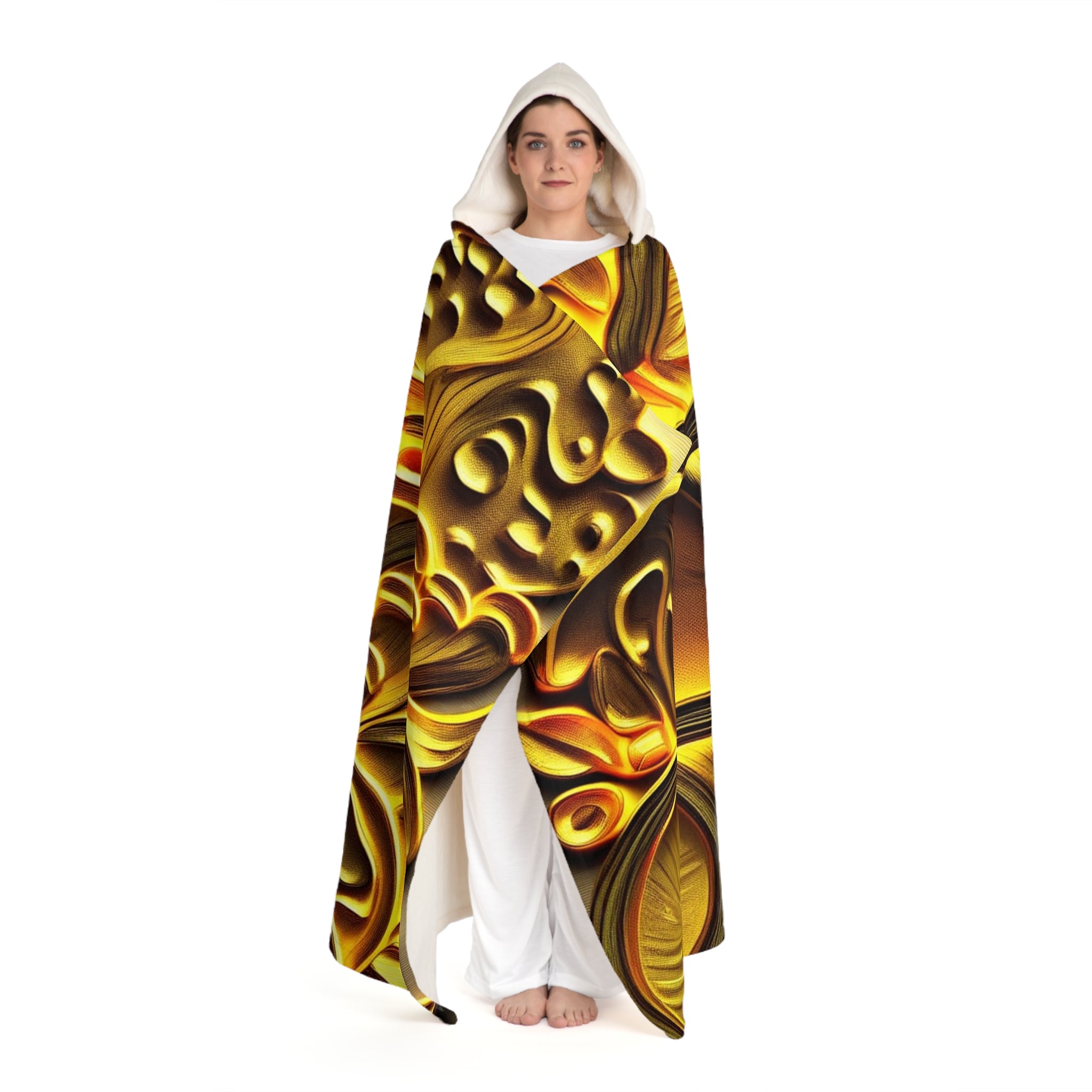 Hooded Blanket — Golden Abstract Swirl Sherpa Fleece