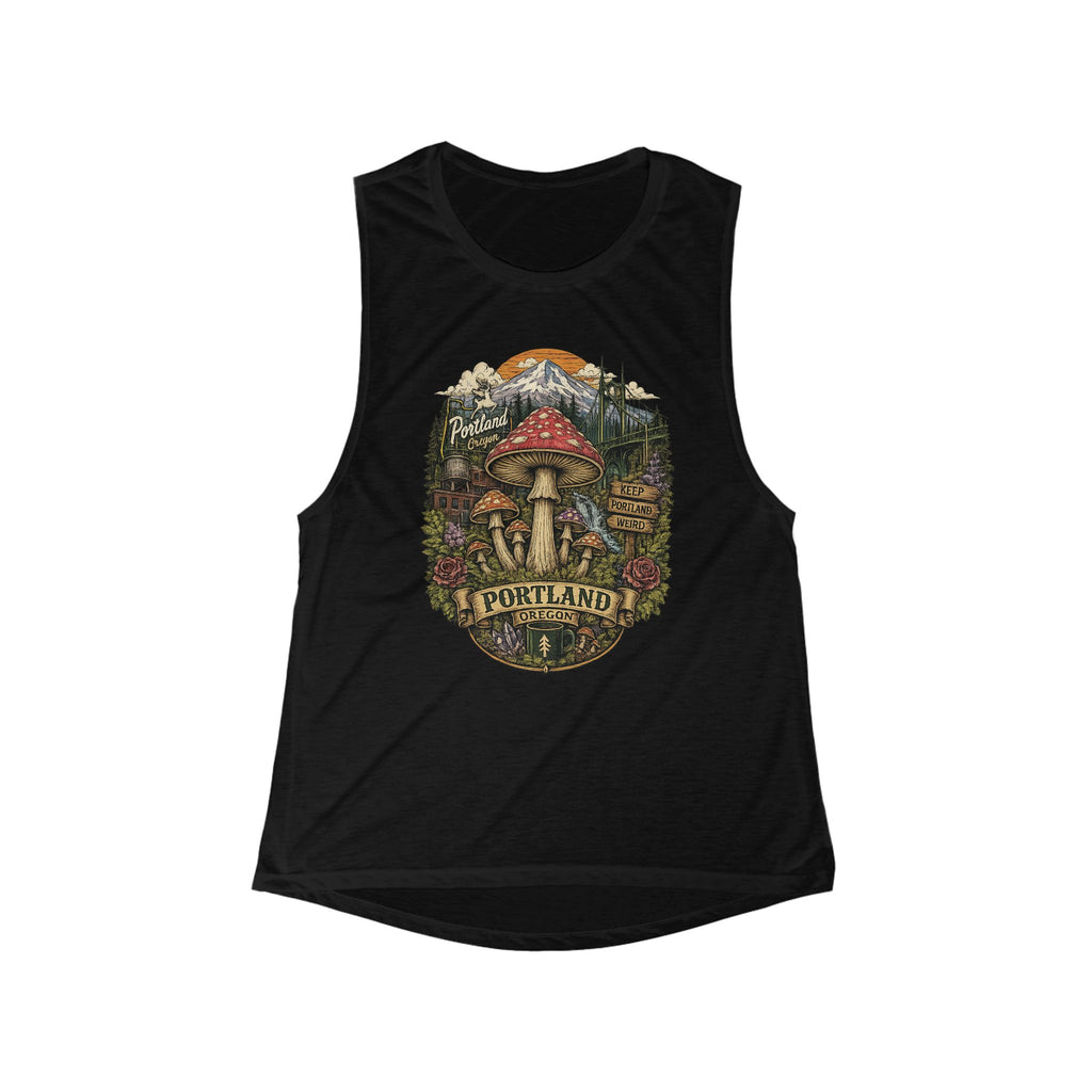 City: Portland Muscle Tank: Mushroom Graphic Tank Top — Women's Scoop Muscle Tank
