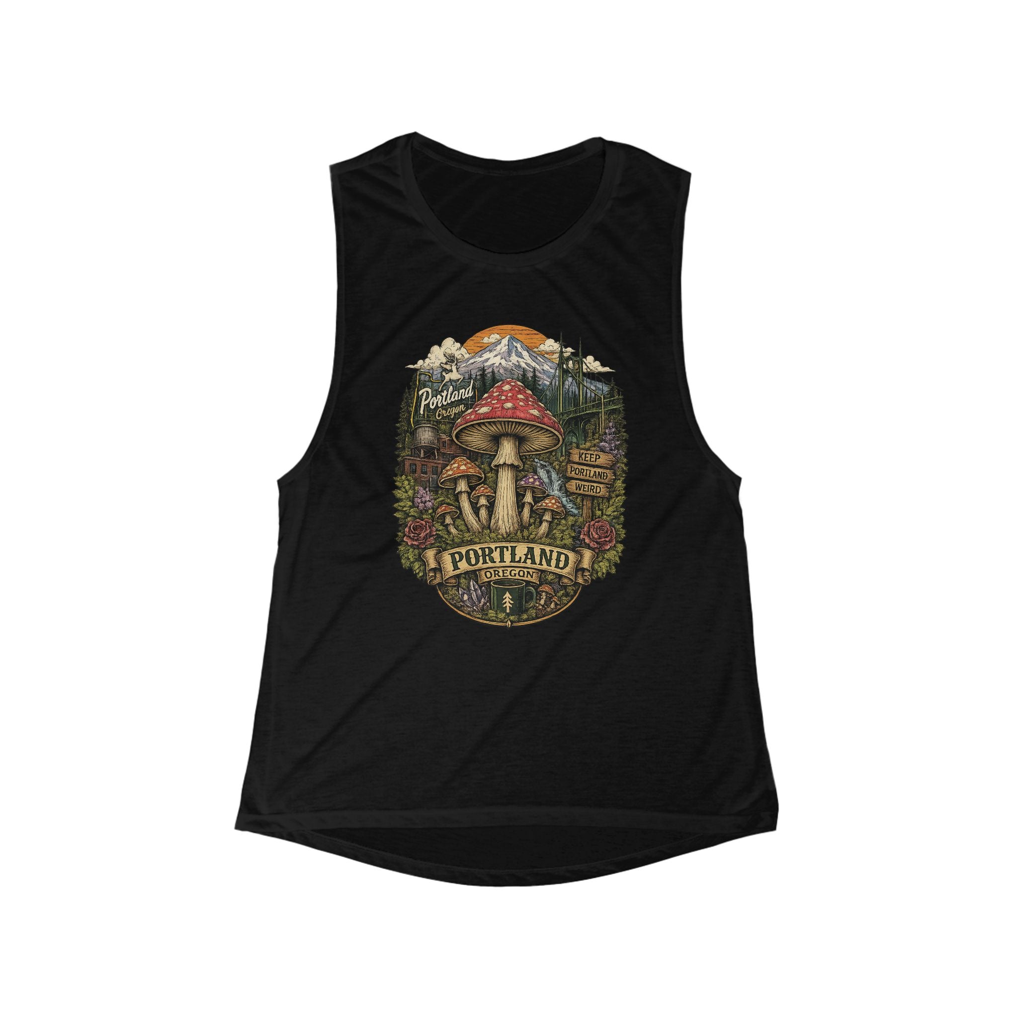 City: Portland Muscle Tank: Mushroom Graphic Tank Top — Women's Scoop Muscle Tank