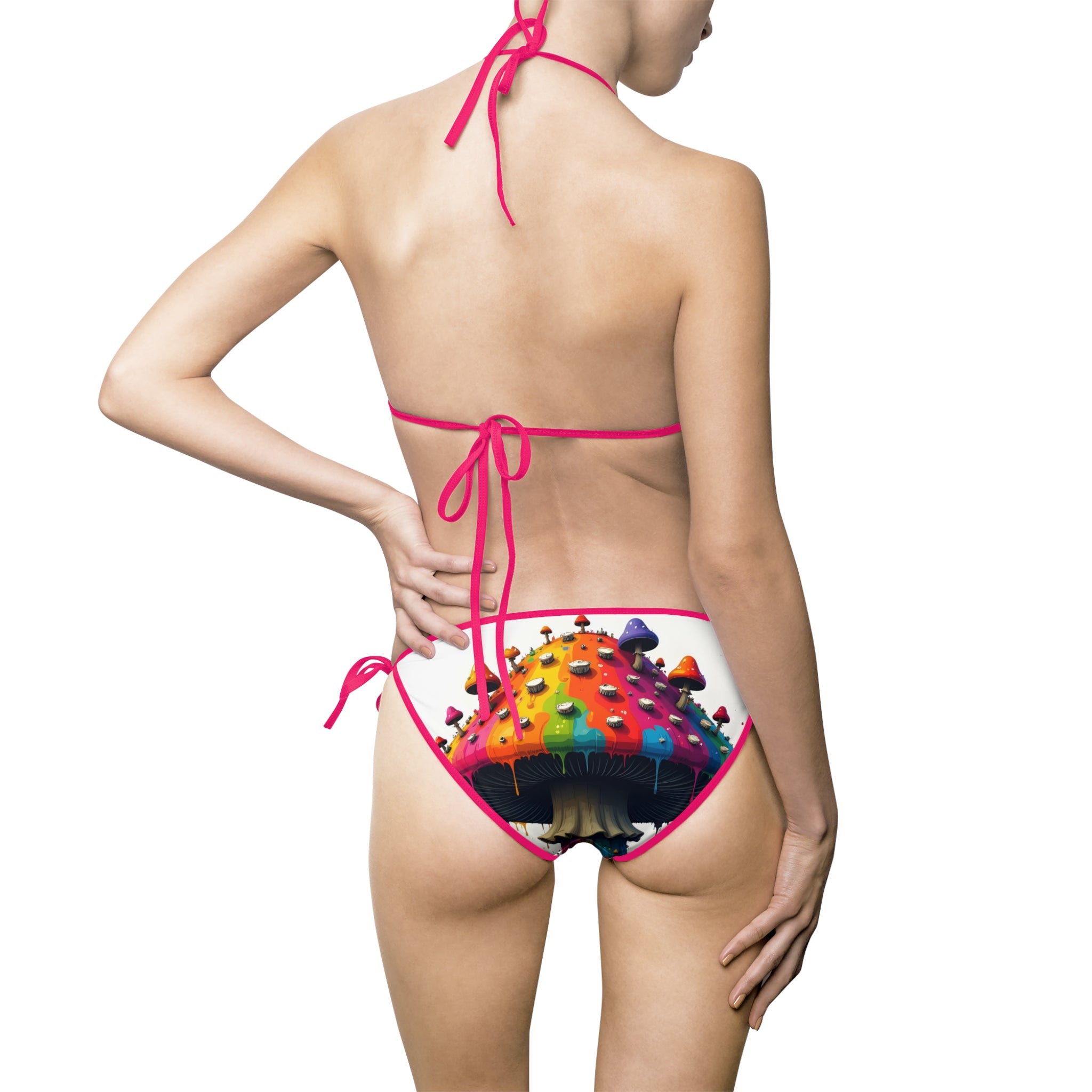 Maillot de bain bikini champignon arc-en-ciel — Maillot de bain triangle à nouer sur les côtés pour femme