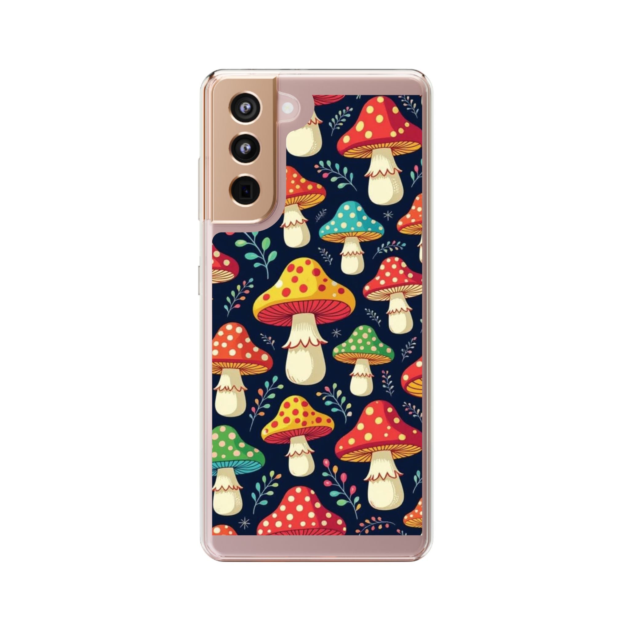 Phone Case: Mushroom Pattern Clear Phone Case — Colorful Toadstool Floral Design