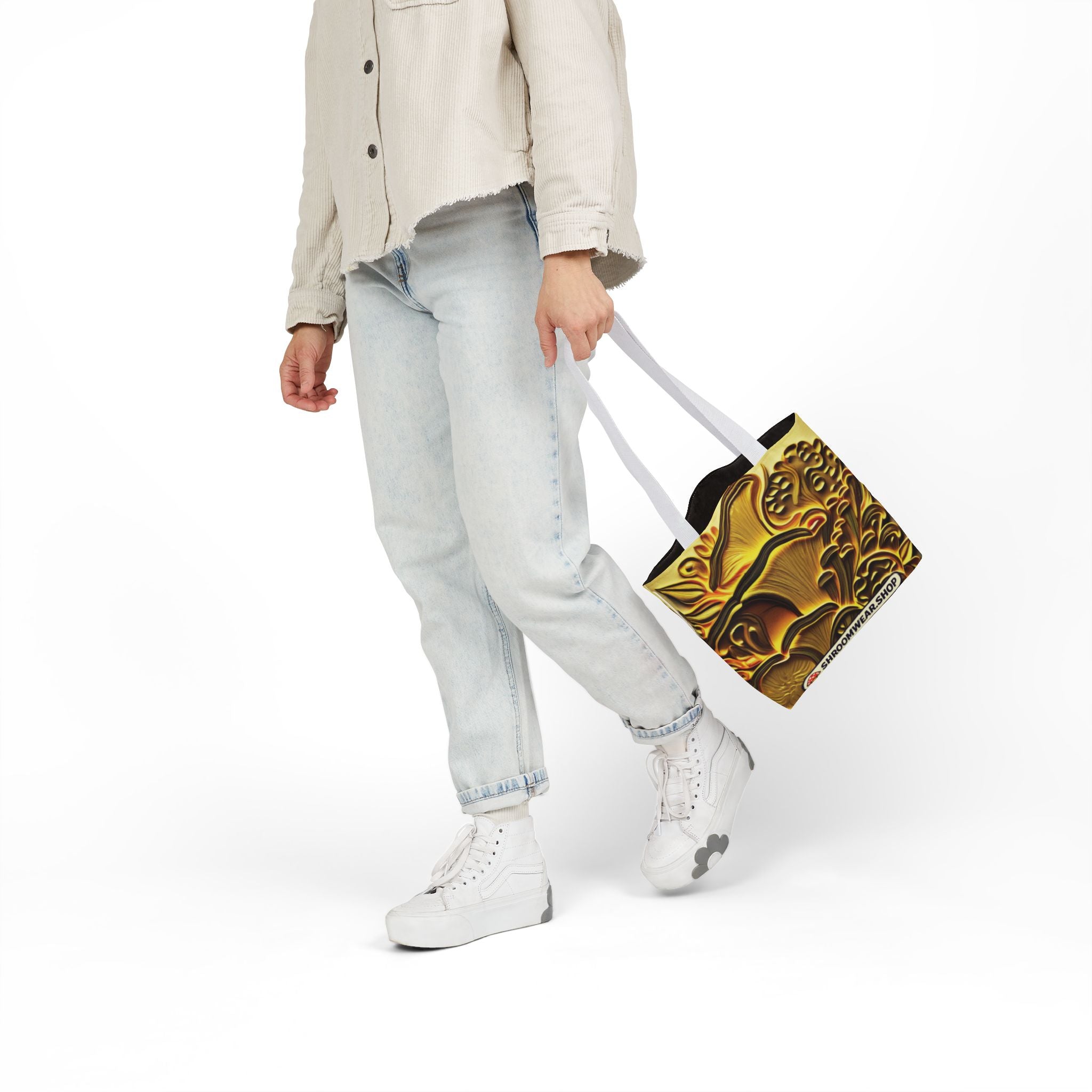 Tote Bag : Golden Mushroom Canvas Tote Bag — Psychedelic Fungi Art Tote