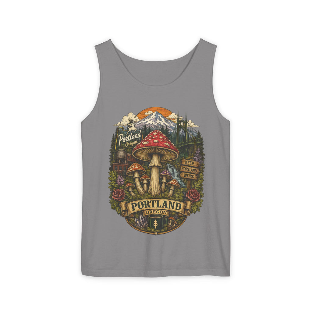Portland Mushroom Tank Top — Vintage Forest Travel Graphic