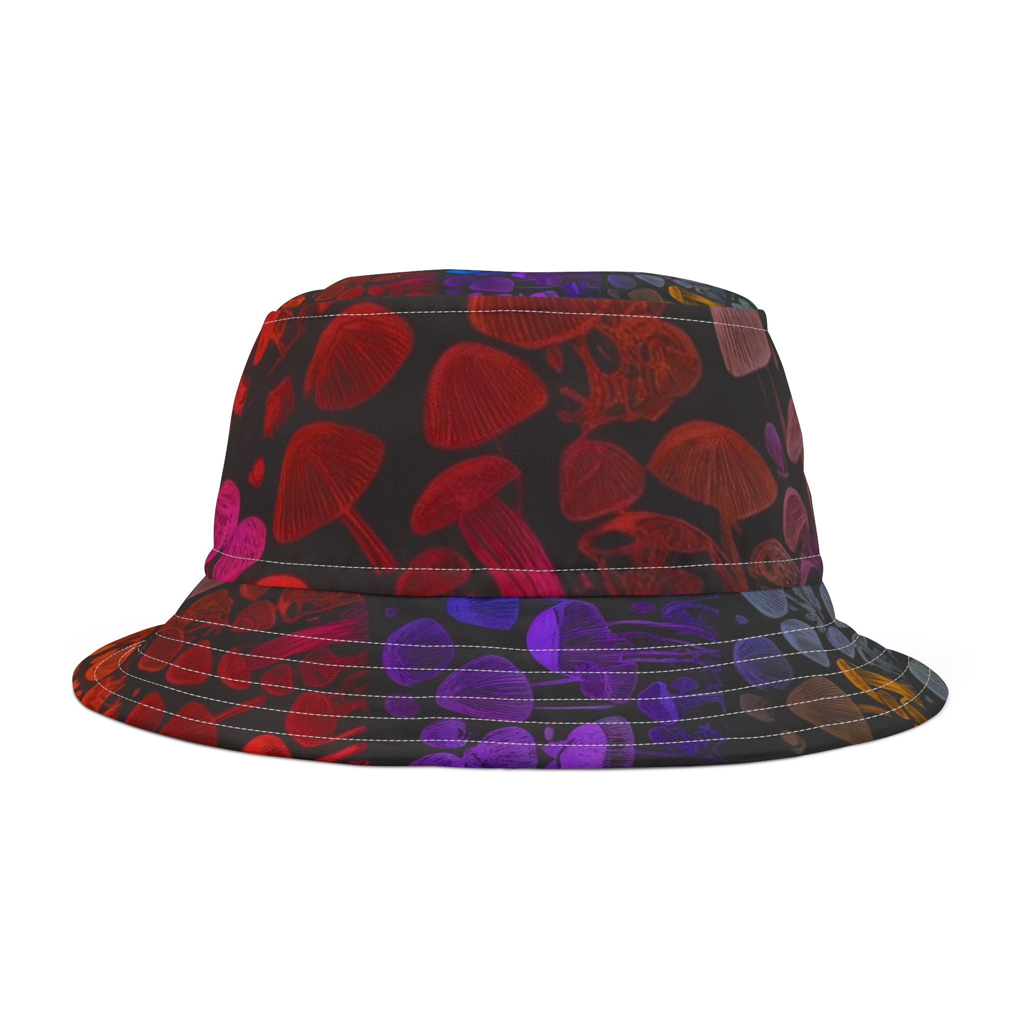 Psychedelic Mushroom Print Bucket Hat - Rainbow Jellyfish & Fungi AOP